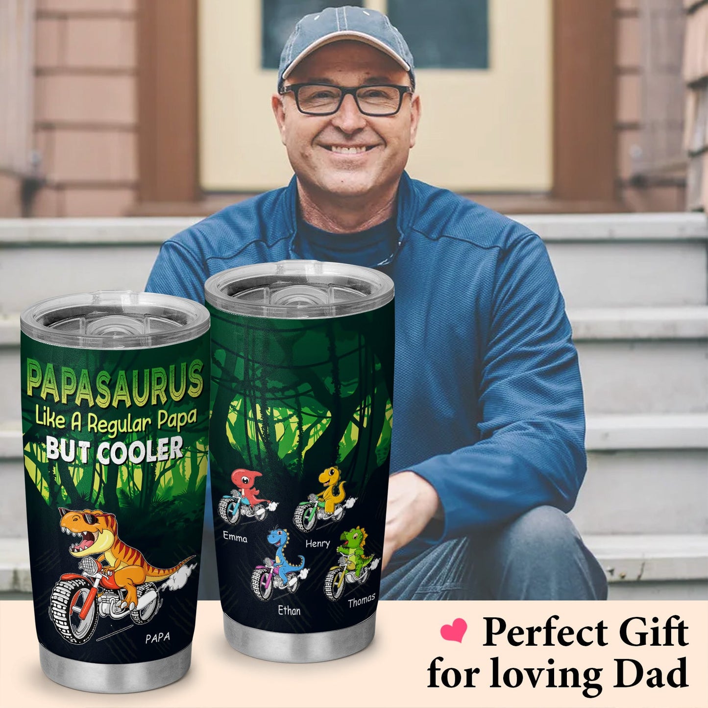 Papasaurus Like A Regular Papa But Cooler New Dad Personalized 20Oz Tumbler