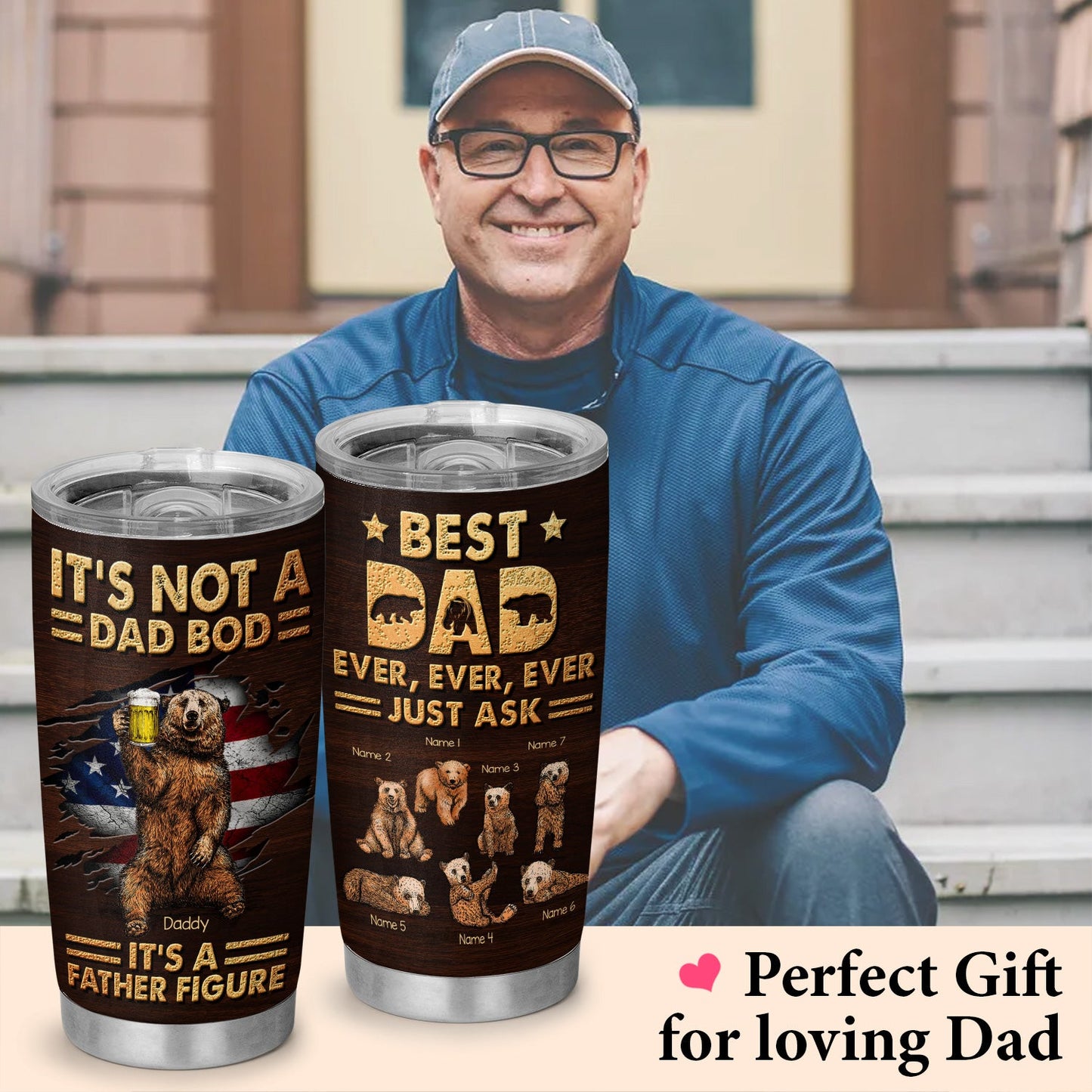 Dad Bod Best Dad Ever Papa Bear Personalized 20Oz Tumbler