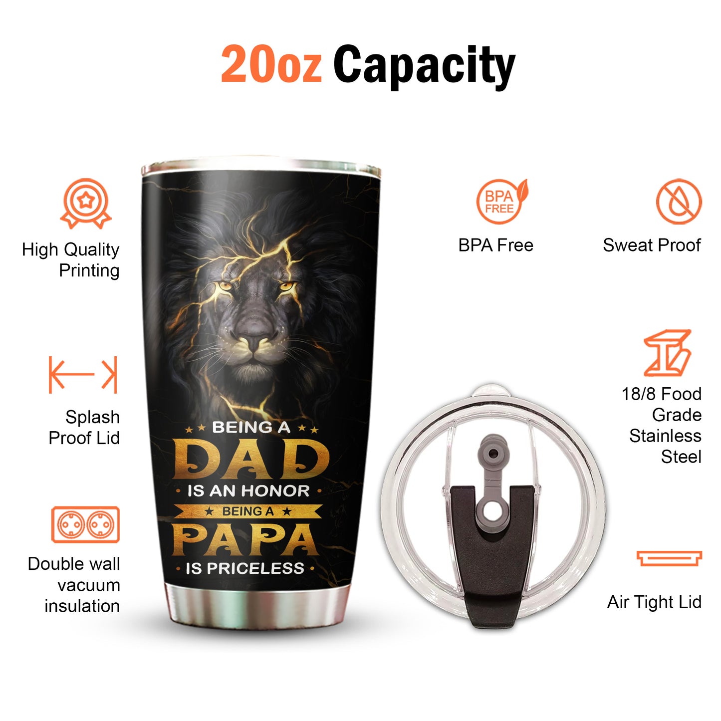 Proud Papa Being A Dad Is An Honor Being A Papa Is Priceless 20Oz Tumbler