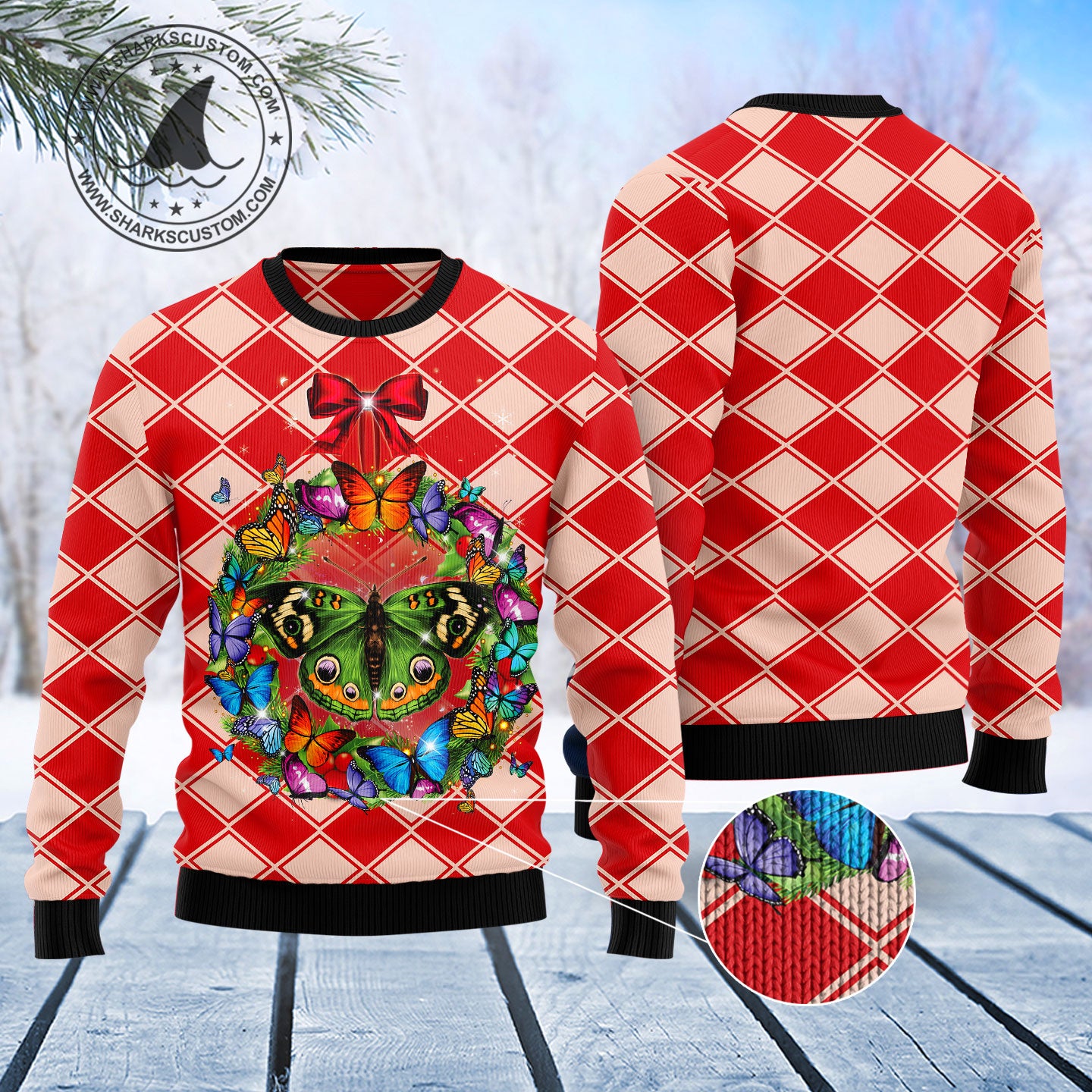 Butterfly Wreath Christmas T1111 Ugly Christmas Sweater