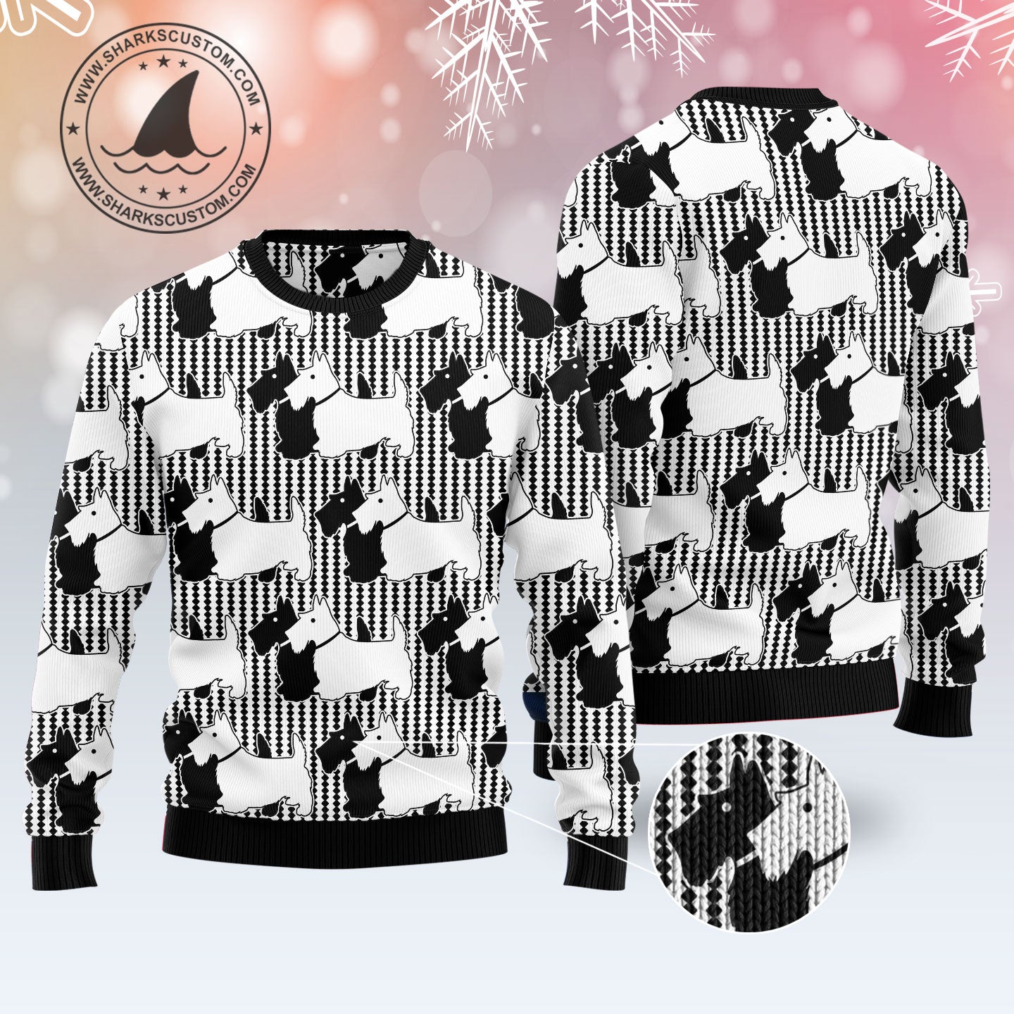 Scottish Terrier Black And White T1111 Ugly Christmas Sweater
