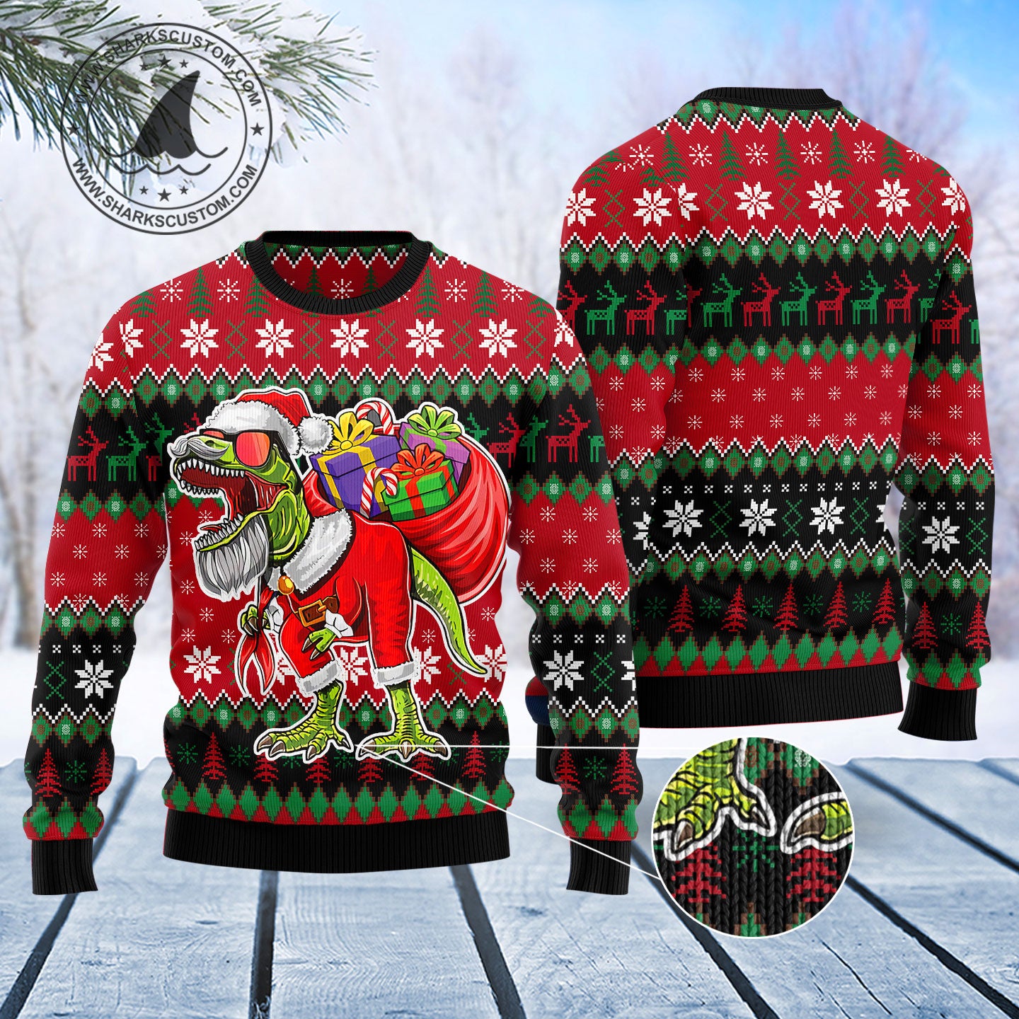 T-Rex Santa Christmas T1711 Ugly Christmas Sweater