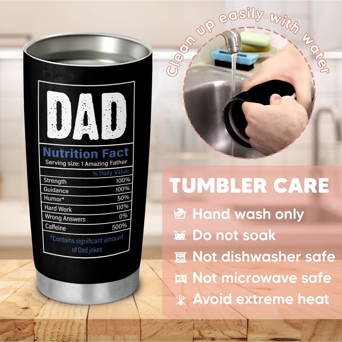 Best Dad Ever Dad Nutrition Fact Personalized 20Oz Tumbler