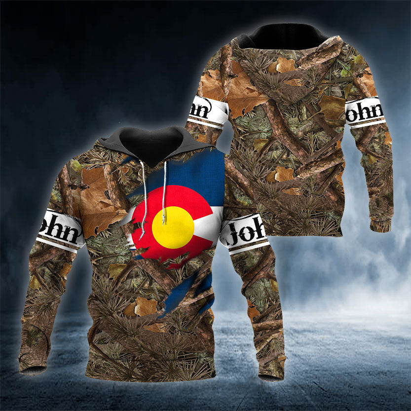 US State Oak Camo Custom Name All Over Print Hoodie