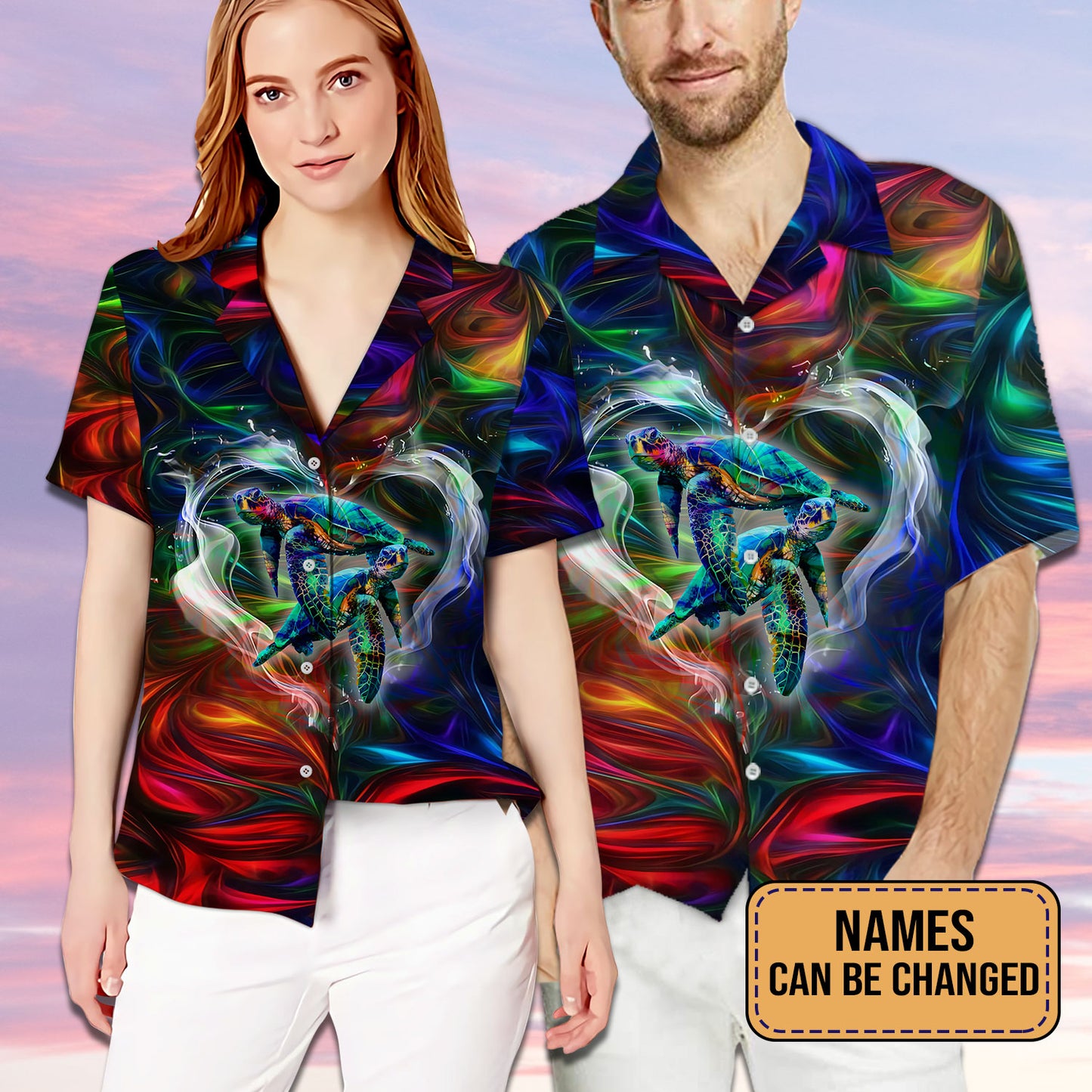 Custom Name Turtle Couple Matching Hawaiian Shirt Personalizedwitch For Couple