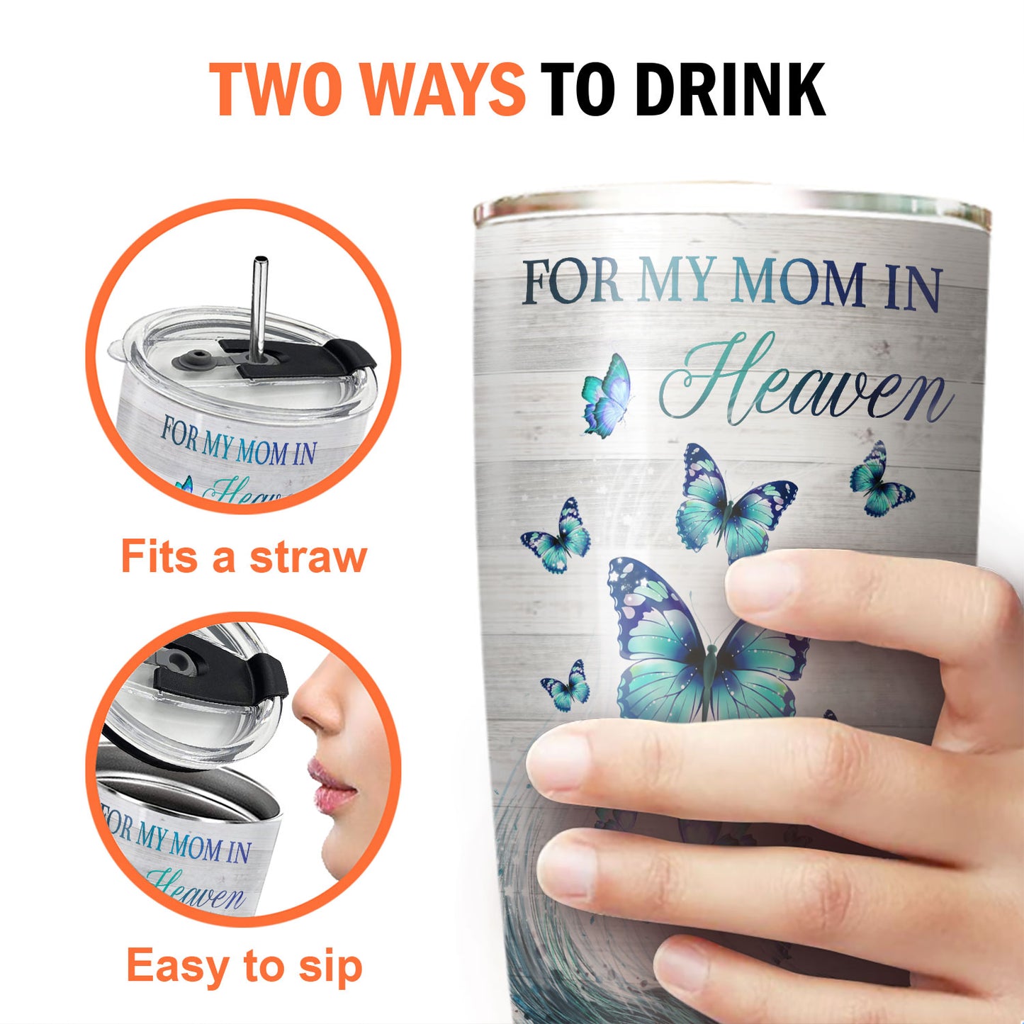 For My Mom In Heaven Blue Butterfly 20Oz Tumbler