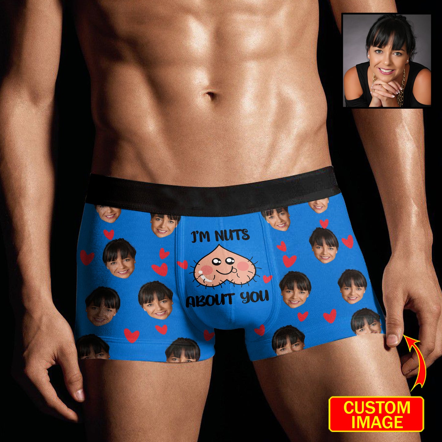 Funny Custom Face I'm Nuts About You Over Print Men's Boxer Brief