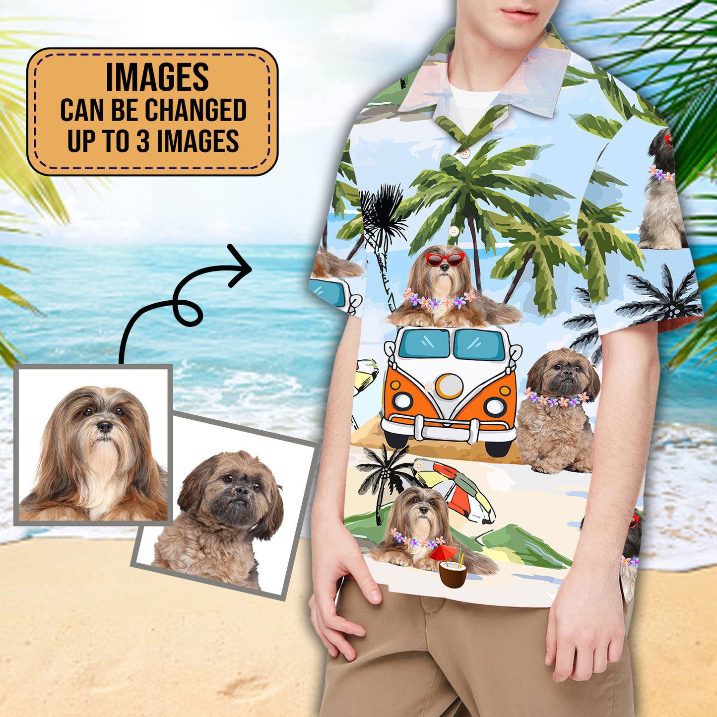 Custom Image Cool Dog Hippie Car Tropical - Hawaiian Shirt Personalizedwitch For Dog Lovers