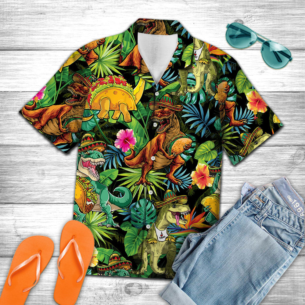 Tacos Taco Bell Dinosaur Tropical Leaf - Hawaiian Shirt Personalizedwitch