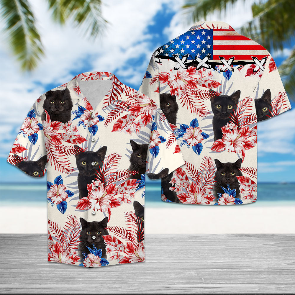 Black Cat USA Flag - Hawaiian Shirt Personalizedwitch For Cat Lover