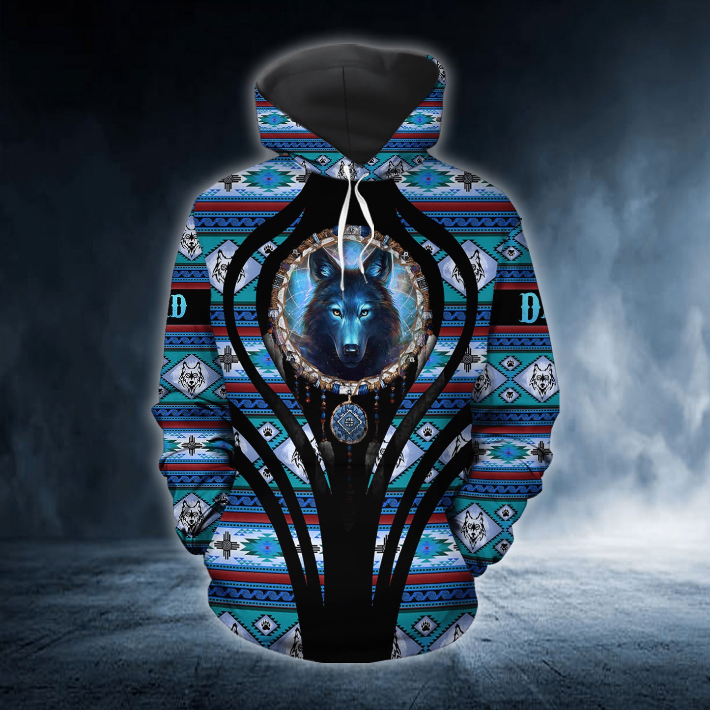 Native Wolf Couple Custom Name All Over Print Valentine Gift Couple Matching 3D Hoodie