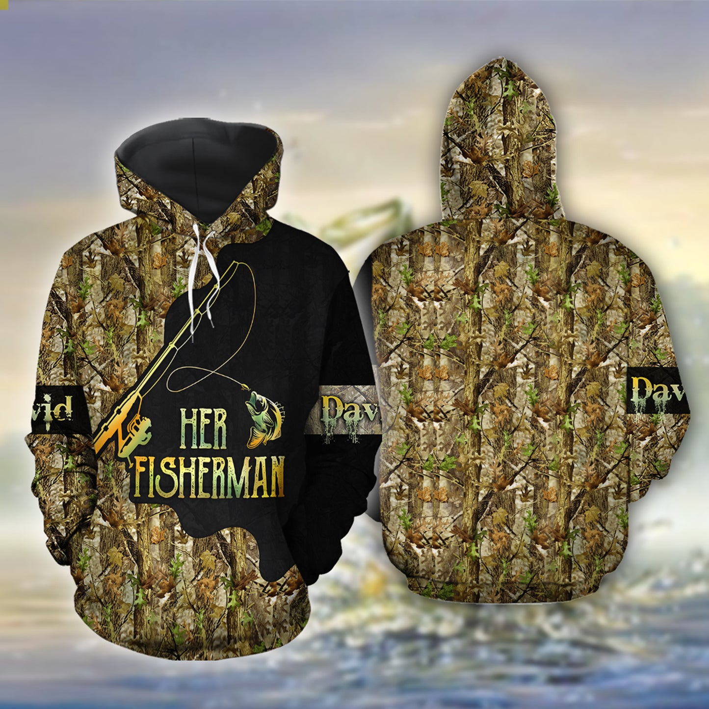 Fishing Her Fisherman His Greatest Catch Custom Name All Over Print Valentine Gift Couple Matching 3D Hoodie