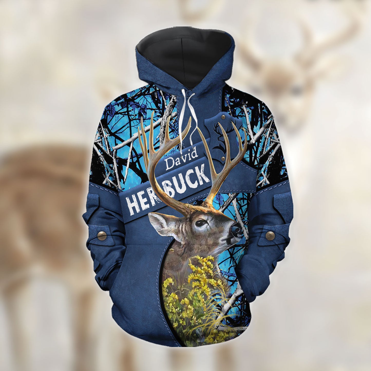 Her Buck His Doe Custom Name Couple Hunting Couple All Over Print Valentine Gift Couple Matching 3D Hoodie