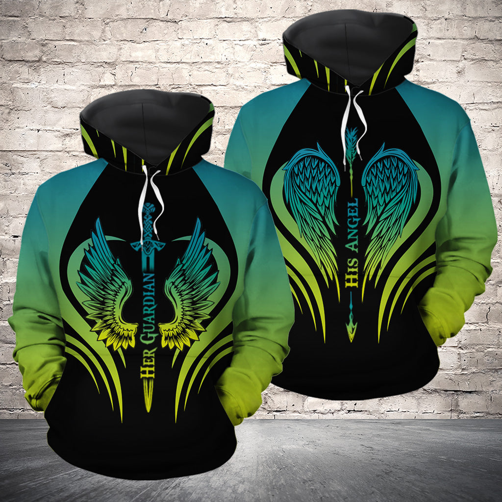 Her Guardian His Angel All Over Print Valentine Gift Couple Matching 3D Hoodie