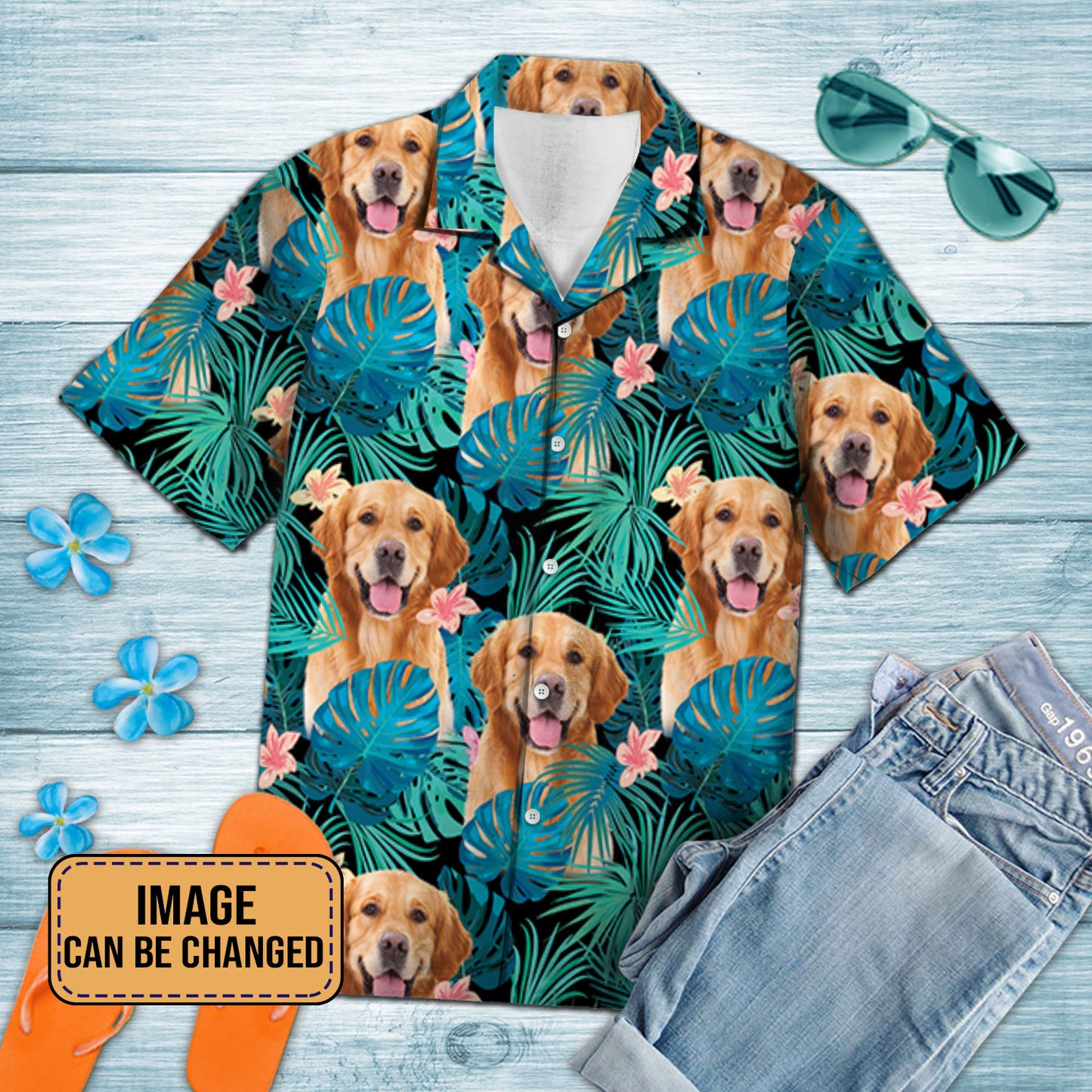 Custom Dog Image Tropical Leaf Matching Hawaiian Outfit