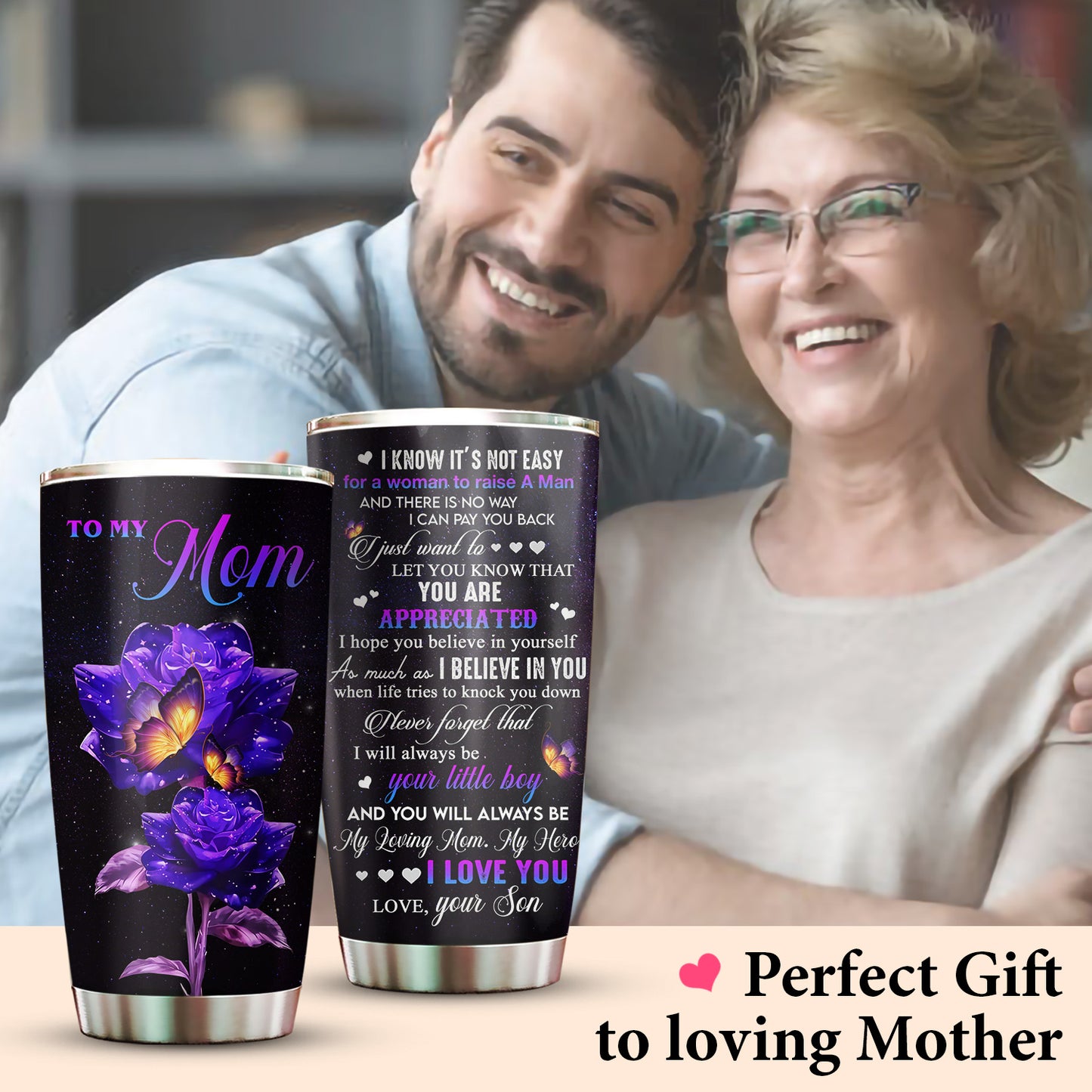 I Love You Mom Roses Butterfly 20Oz Tumbler