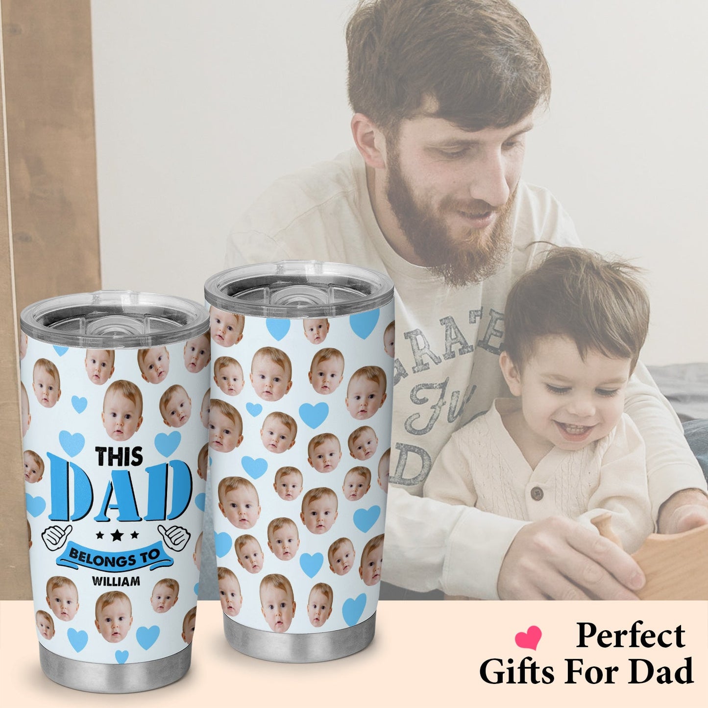 This Dad Belongs To Baby Daddy Personalized Photo Name 20Oz Tumbler