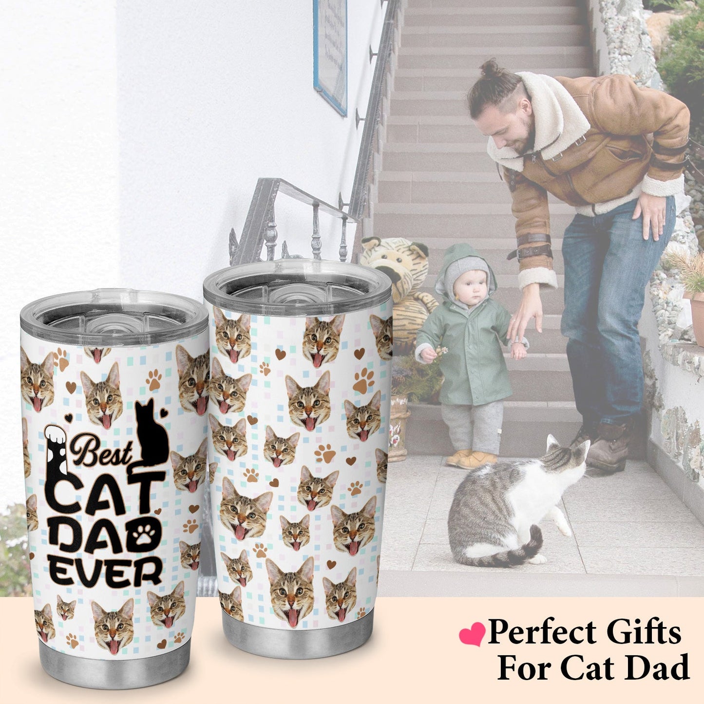Best Cat Dad Ever Personalized Cat Photo 20Oz Tumbler