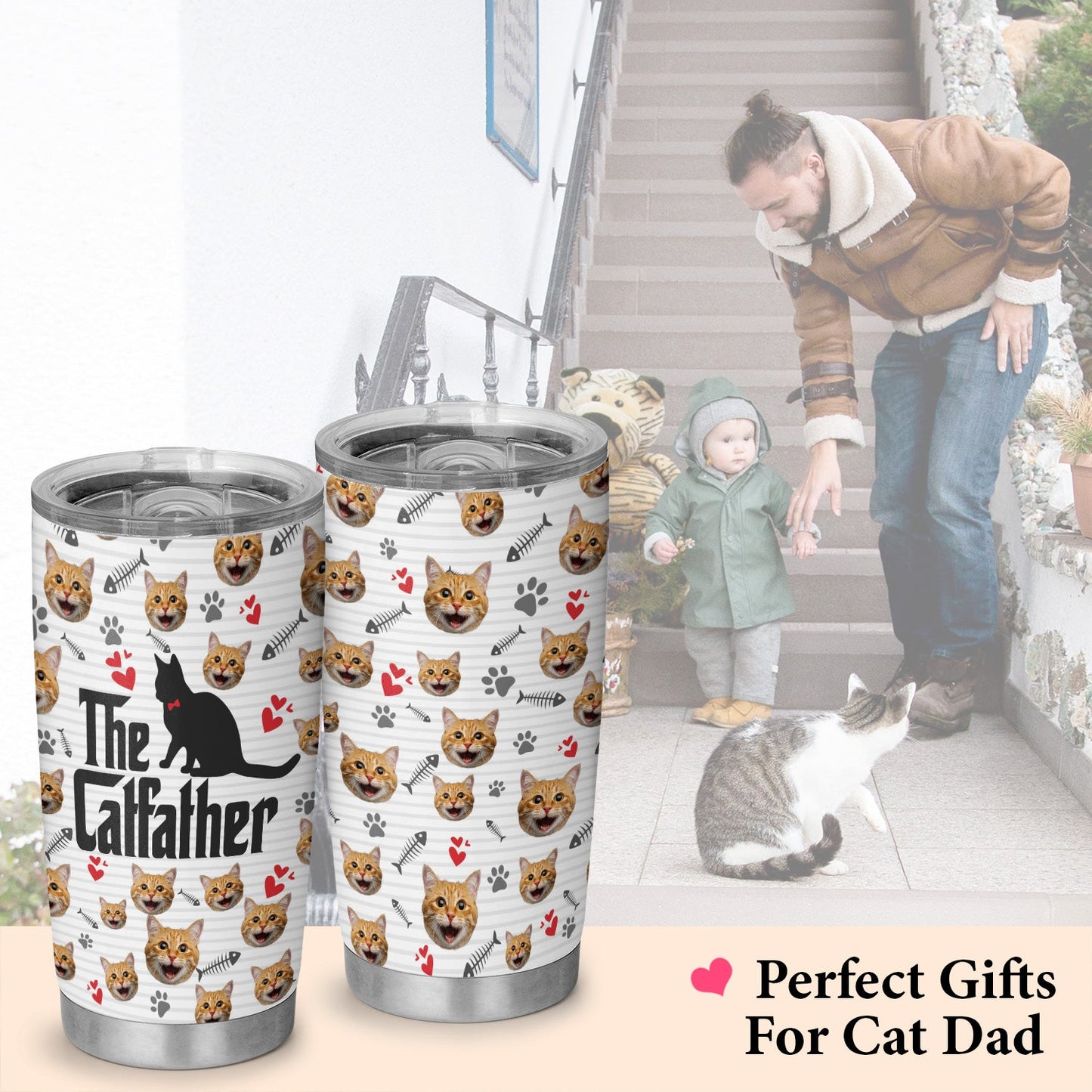 The Cat Father Cat Dad Personalized Cat Photo 20Oz Tumbler