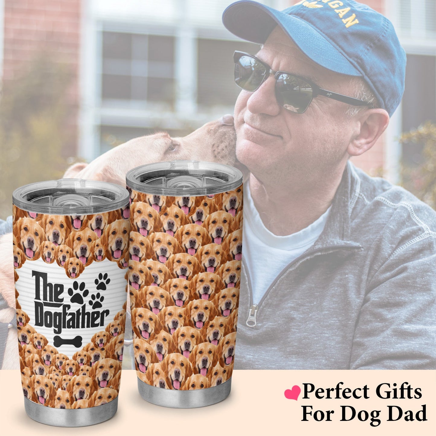 The Dogfather Dog Dad Personalized Dog Photo 20Oz Tumbler
