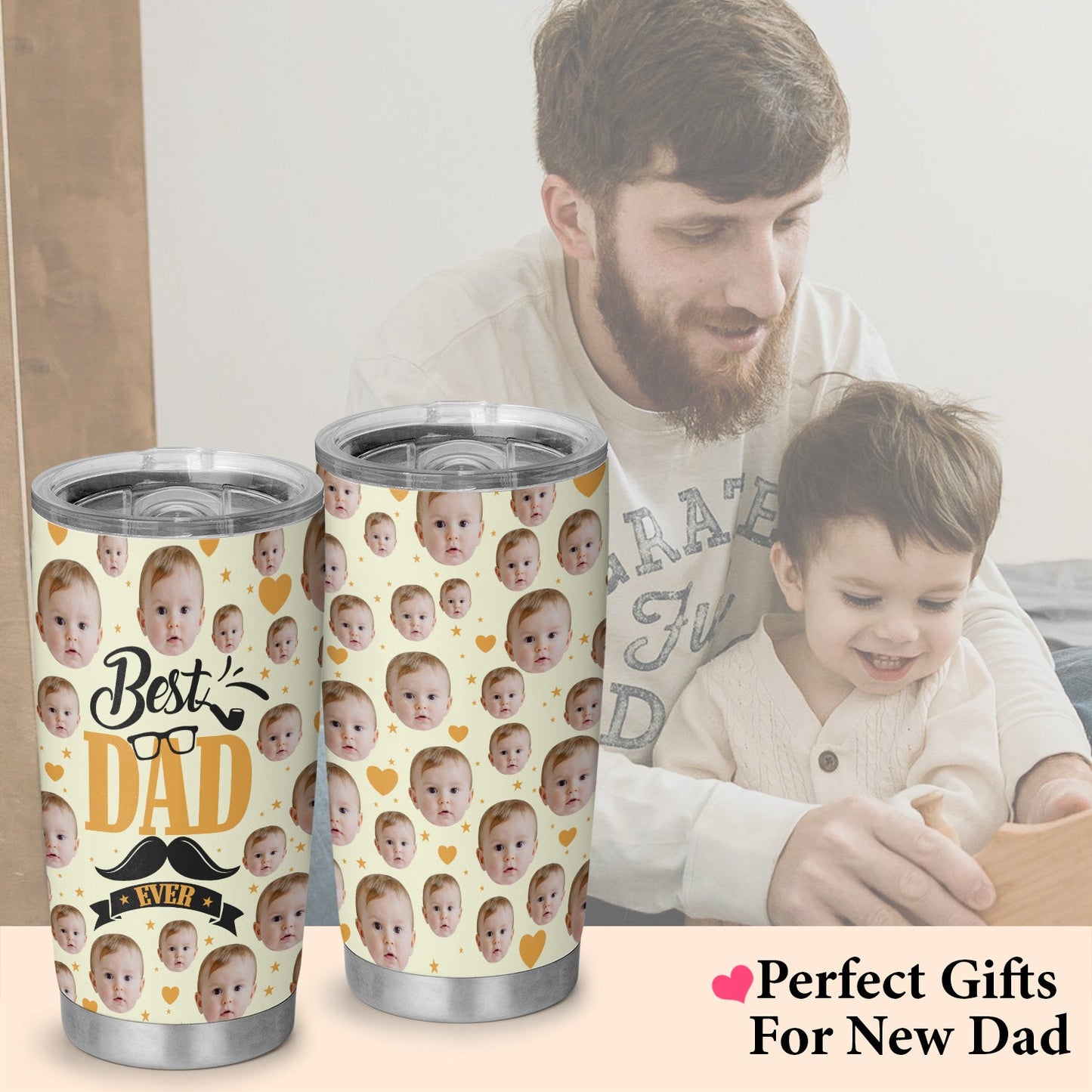 Best Dad Ever Personalized Baby Newborns Photo 20Oz Tumbler