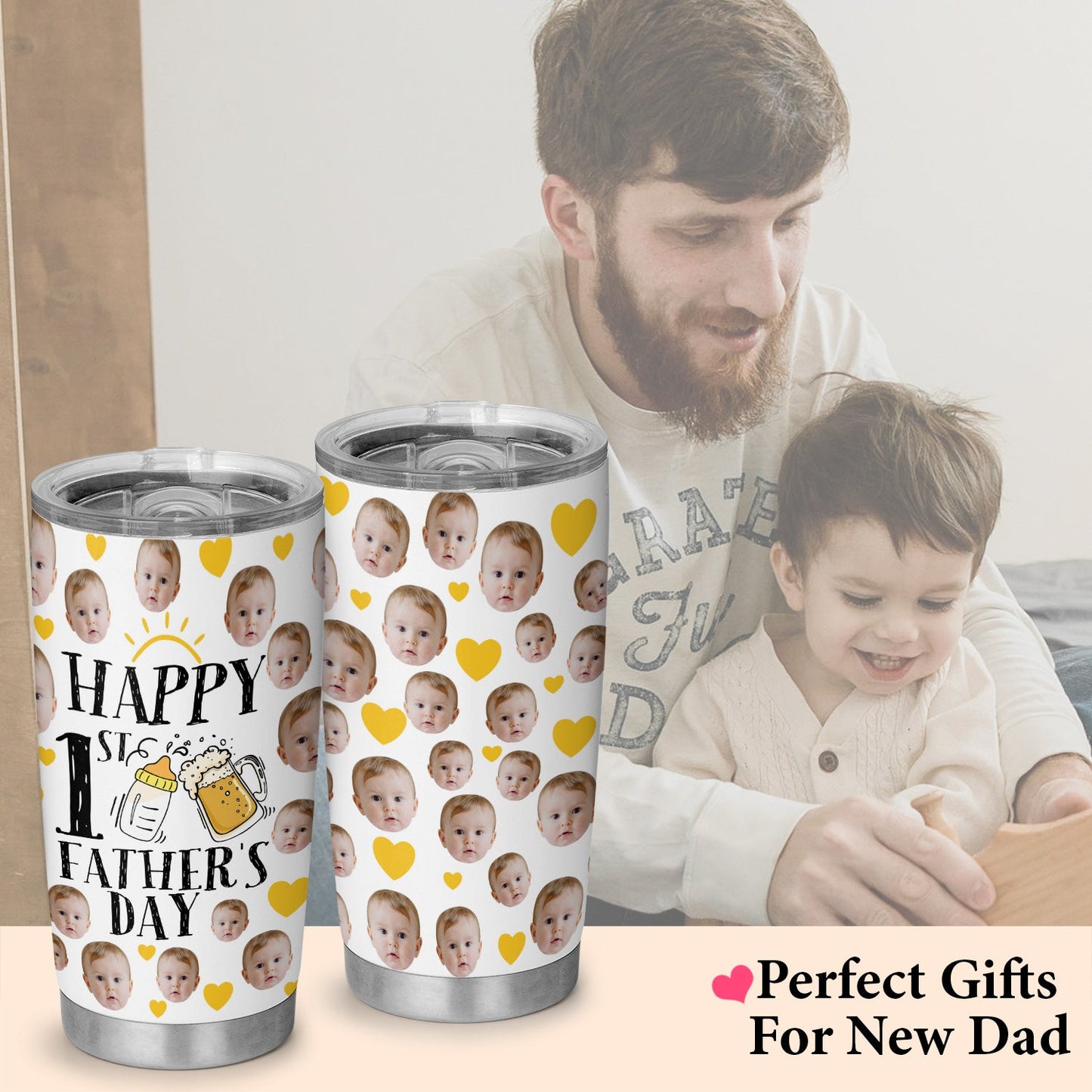 Happy 1St Fathers Day Baby & Dad Personalized Newborns Photo 20Oz Tumbler
