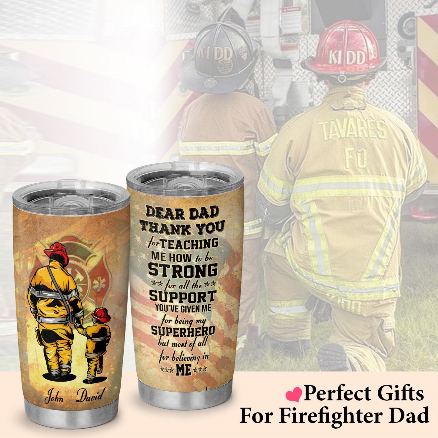 Dear Dad Firefighter Dad Fireman From Son Personalized 20Oz Tumbler