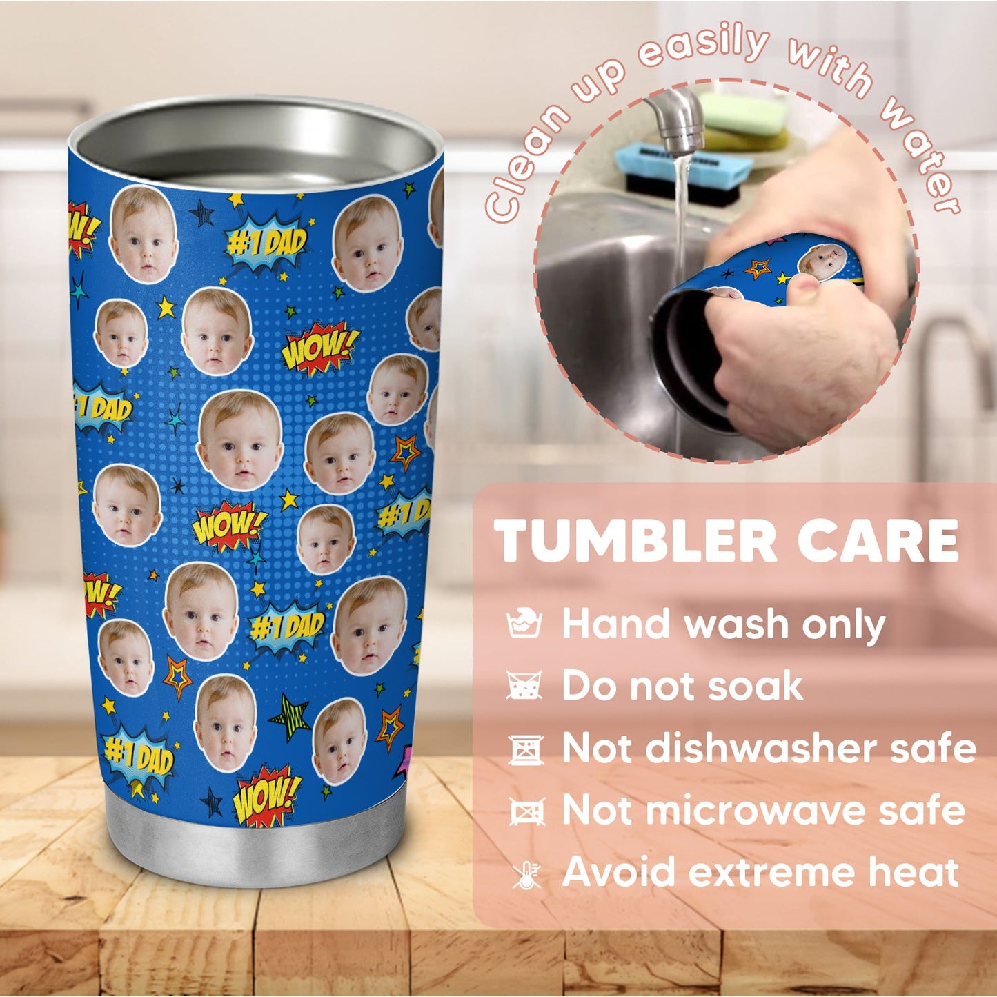 Super Dad 1St Time Dad Personalized Newborn Photo 20Oz Tumbler