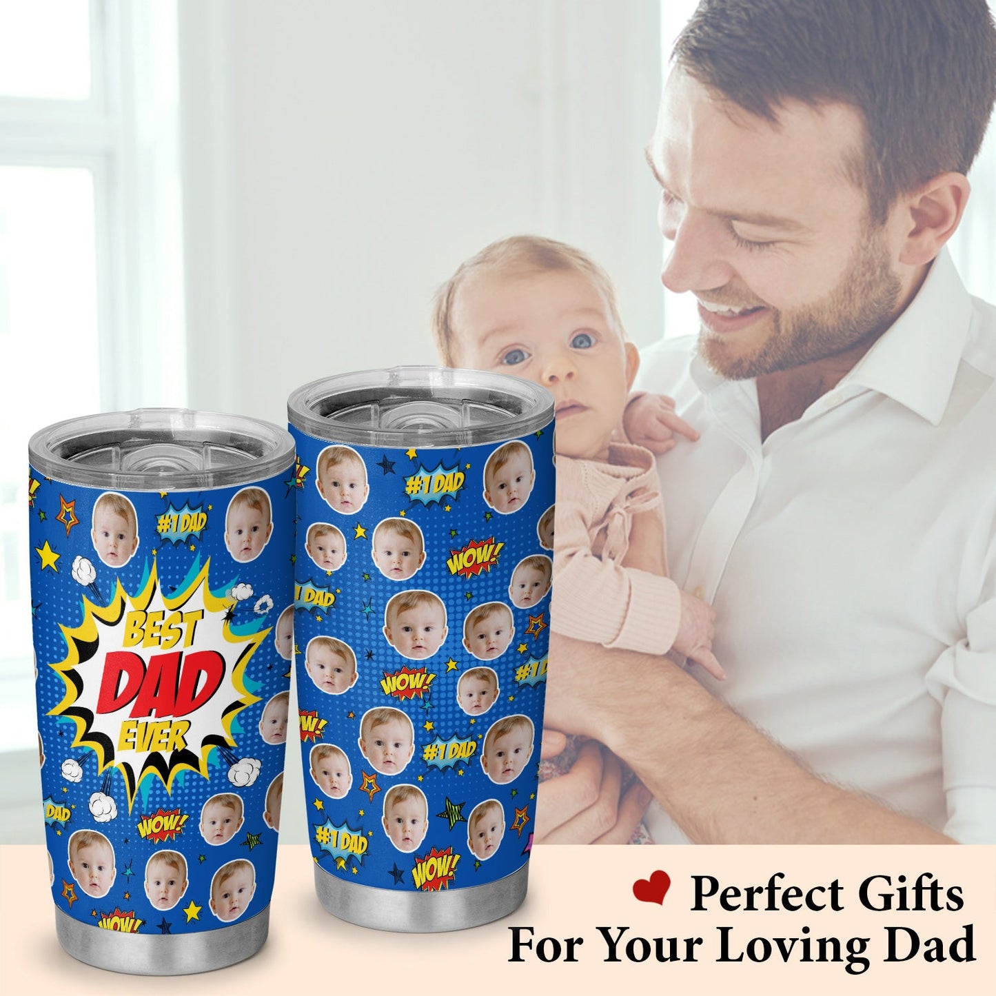 Best Dad Ever 1St Time Dad Personalized Newborn Photo 20Oz Tumbler