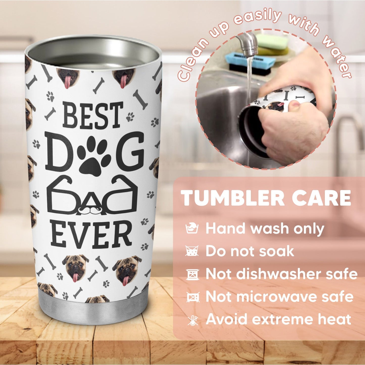 Best Dog Dad Ever Dog Owners Personalized Dog Photo 20Oz Tumbler