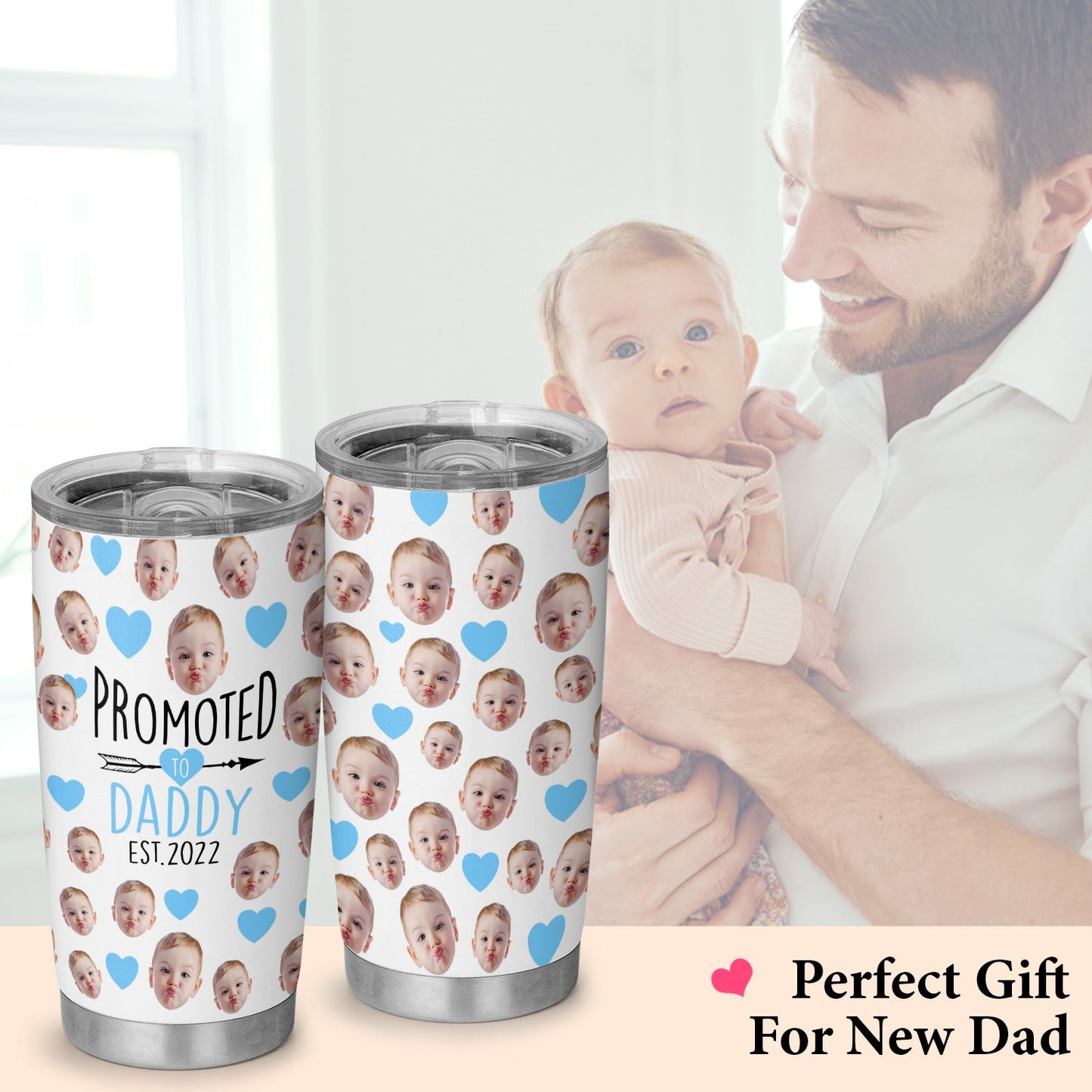 Promoted To Daddy Est 2022 Personalized Photo 20Oz Tumbler