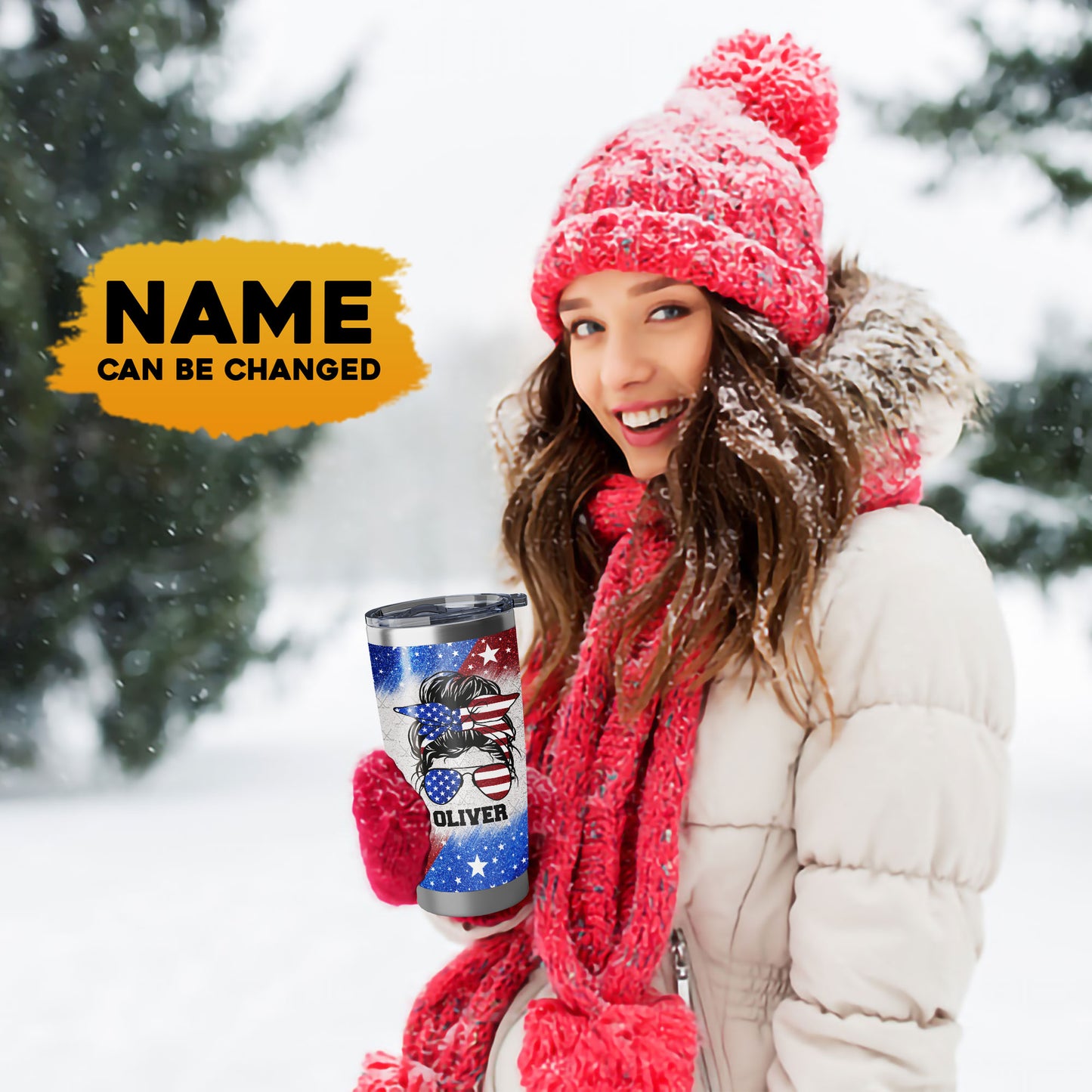 Hockey Mom American Flag Custom Name 20Oz Tumbler