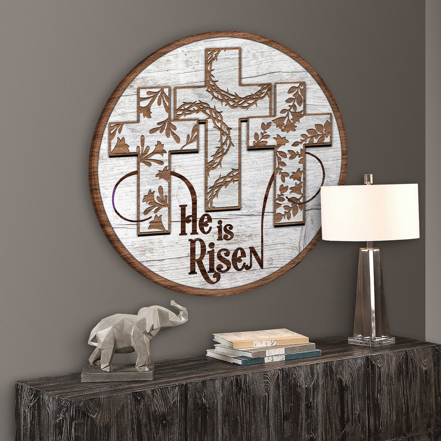 He Is Risen Cross Wooden Sign Personalizedwitch