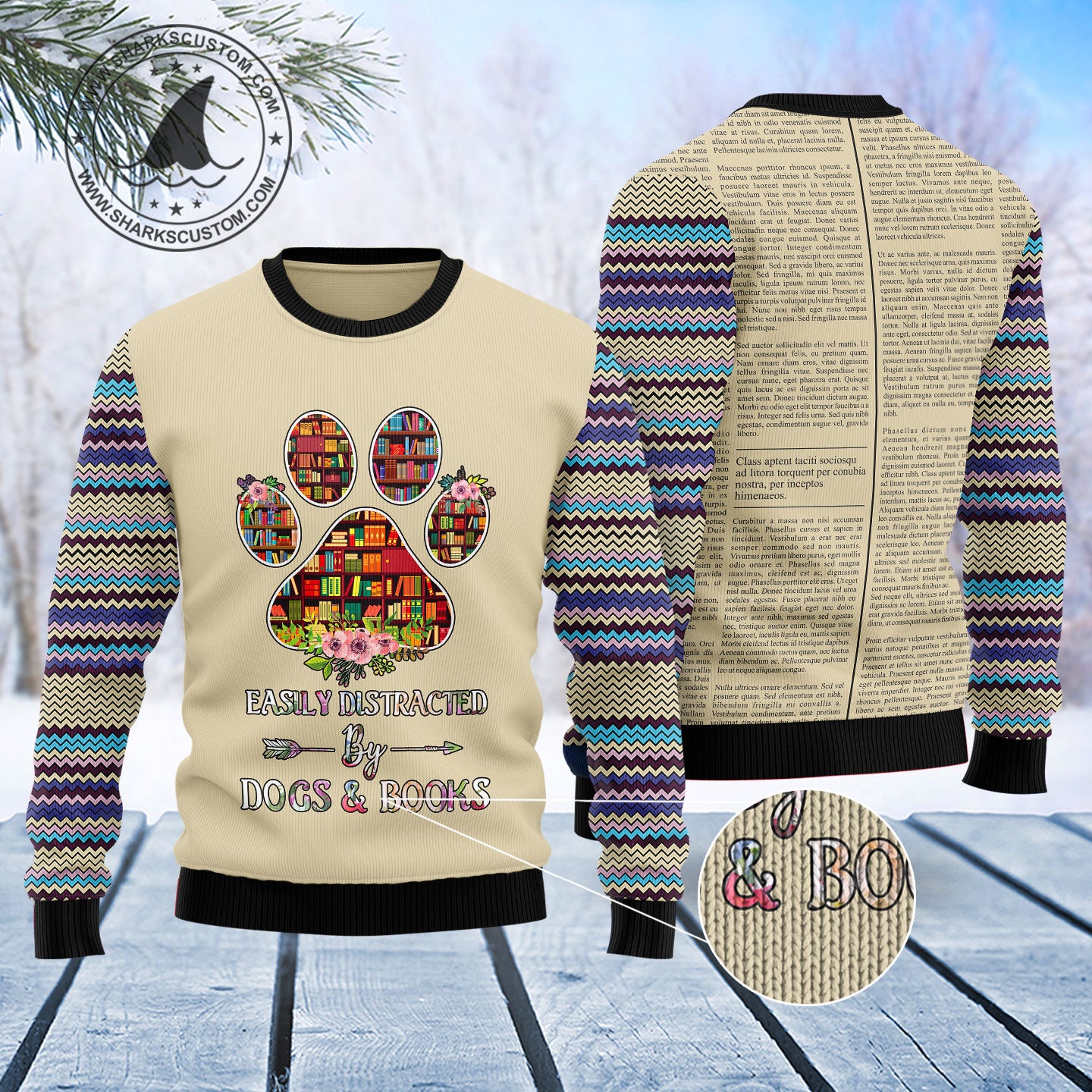 Book And Dogs T2611 unisex womens & mens, couples matching, friends, funny family ugly christmas holiday sweater gifts (plus size available)