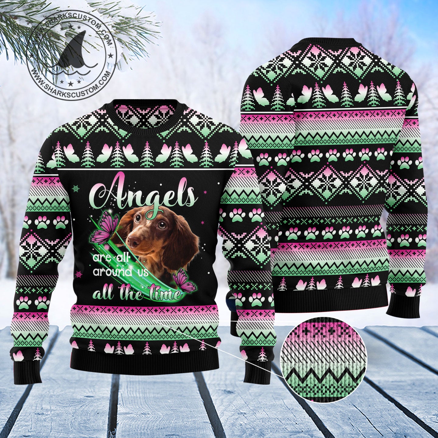 Dachshund Angel T0311 Ugly Christmas Sweater unisex womens & mens, couples matching, friends, funny family ugly christmas holiday sweater gifts (plus size available)