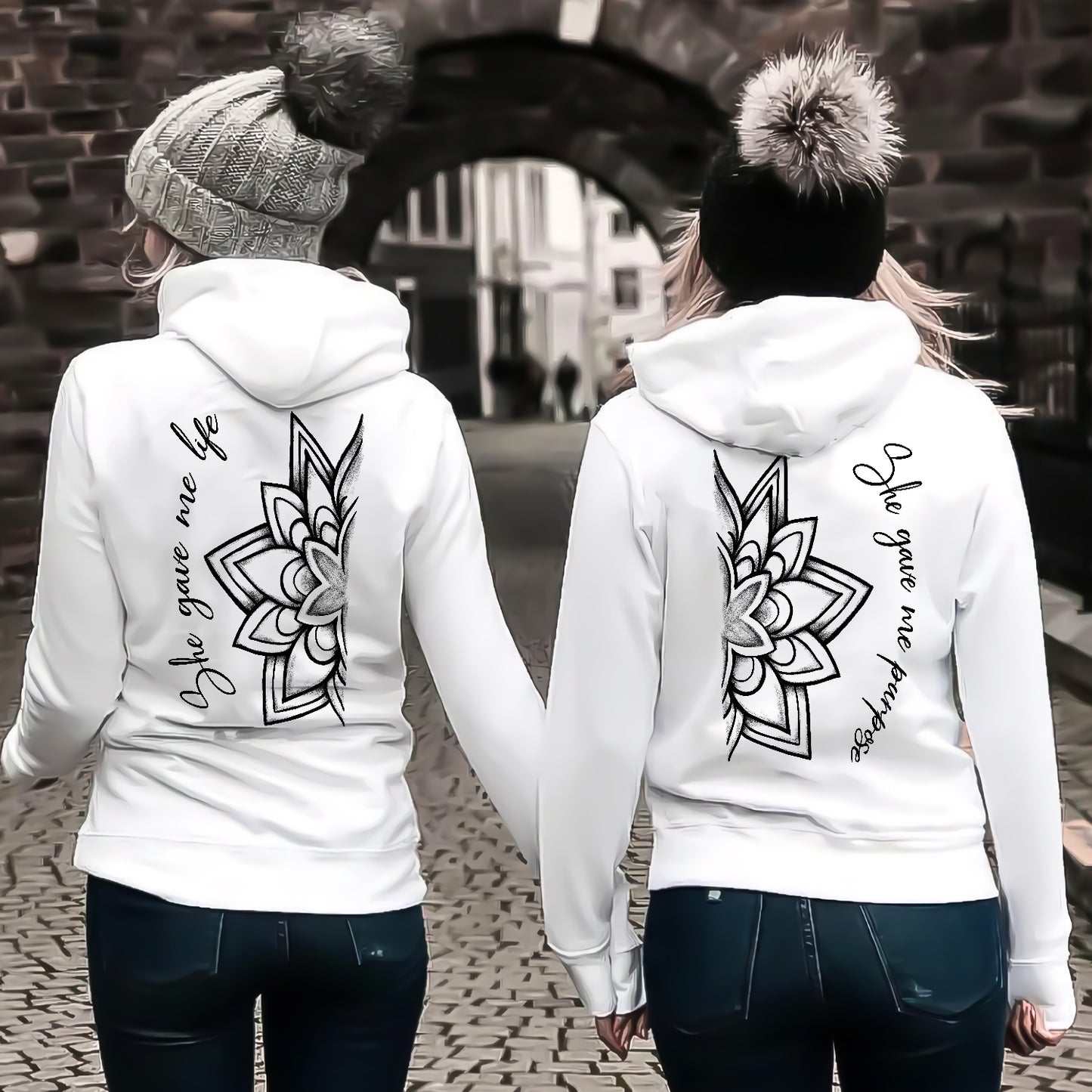 Couple Bestie She Gave Me Life She Gave Me Purpose - Matching Hoodie Personalizedwitch For Best Friends