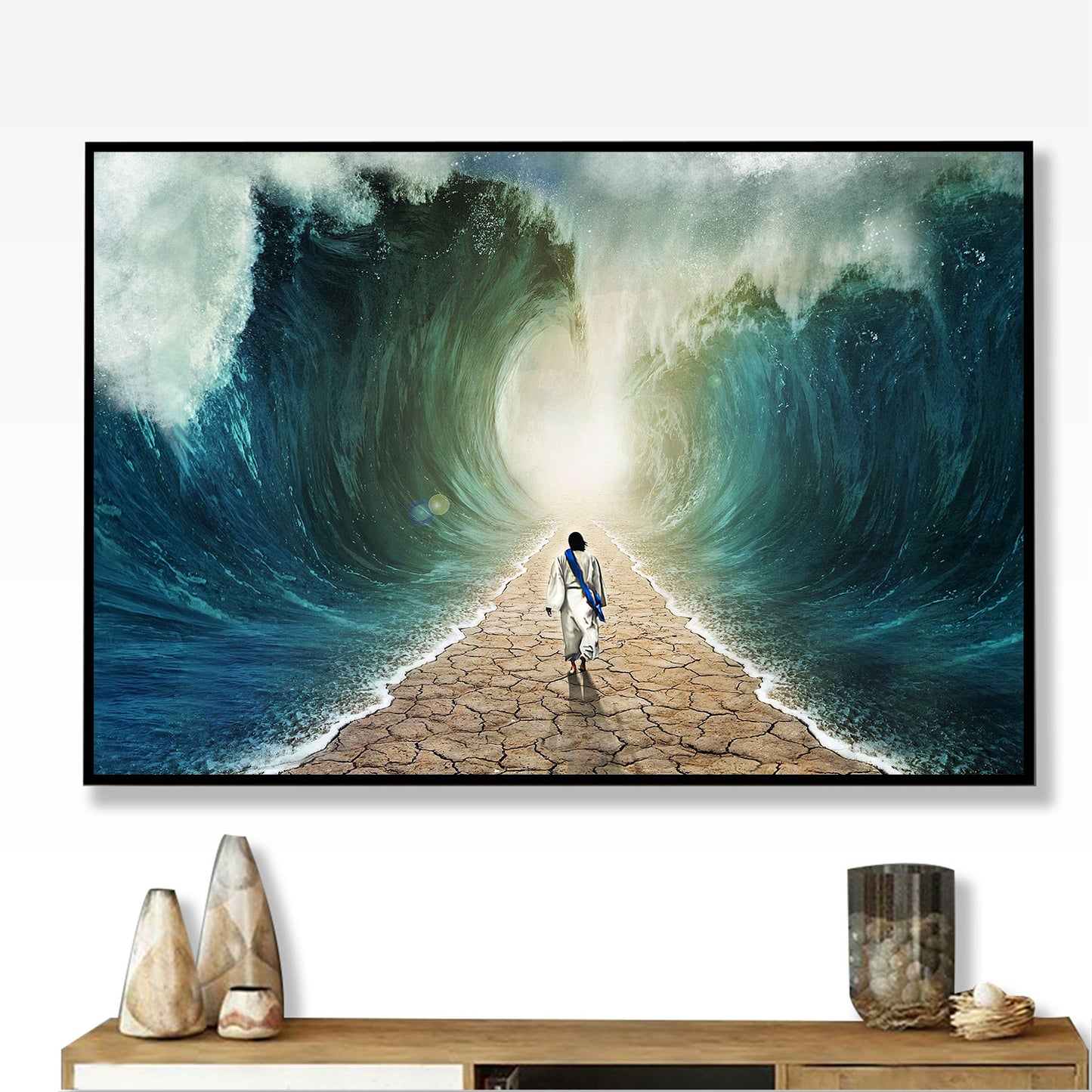 Parted Sea With Jesus WalKing On Dry Ground Poster