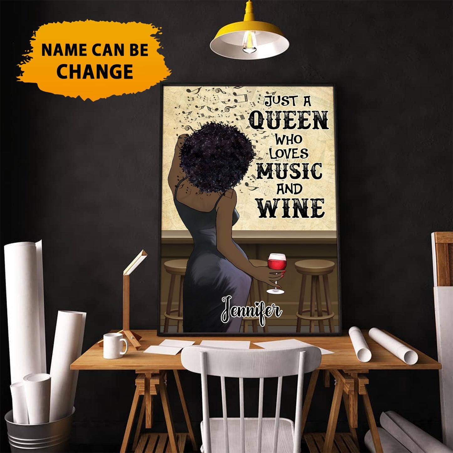 Custom Name Just A Queen Who Loves Music And Wine Poster