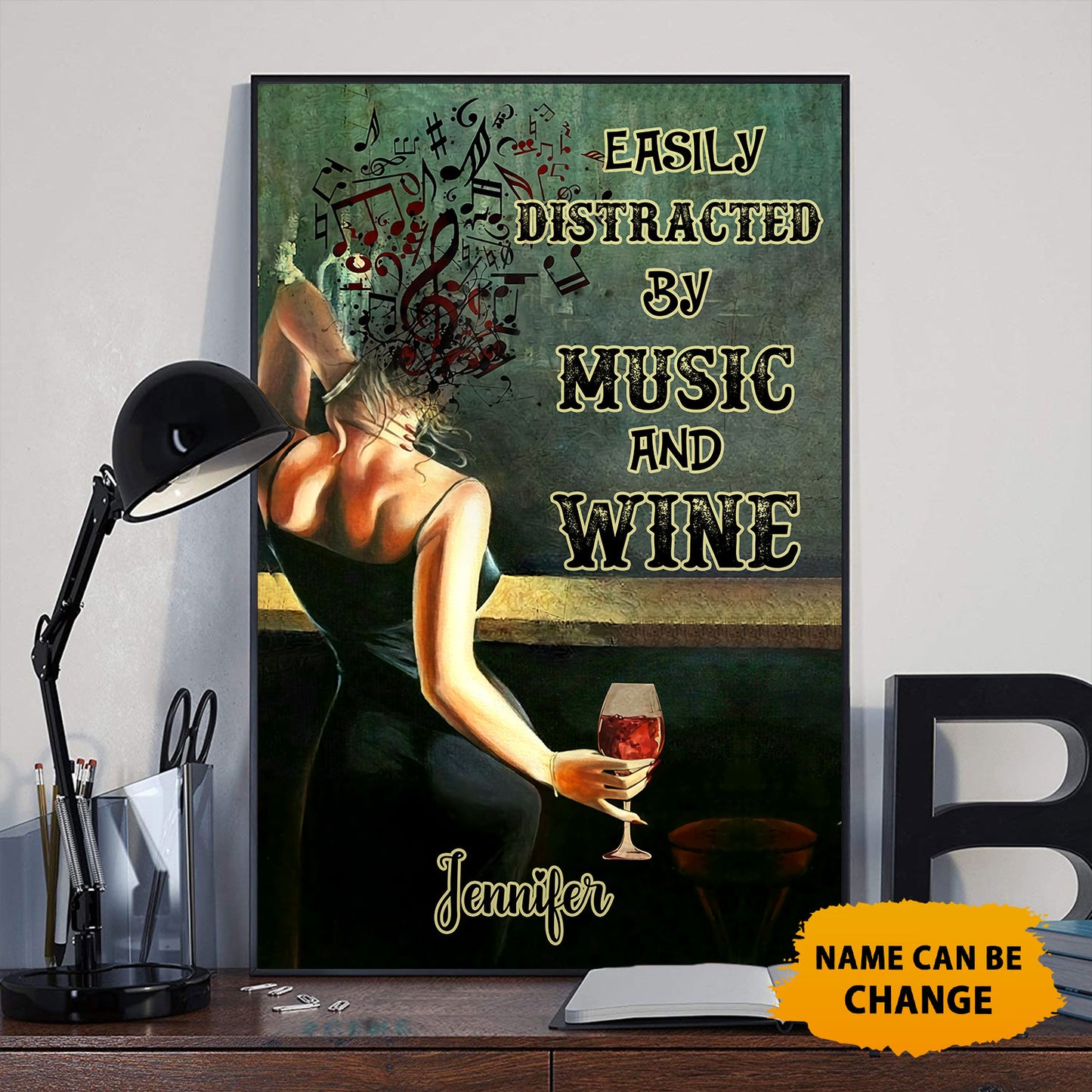 Custom Name Easily Distracted By Music And Wine Poster