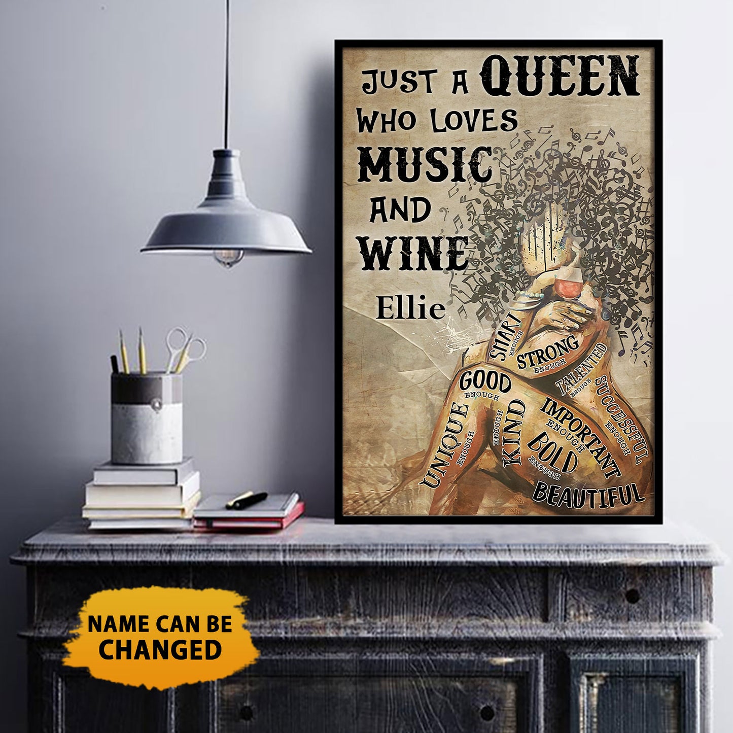 Custom Name Just A Queen Who Loves Music And Wine Poster