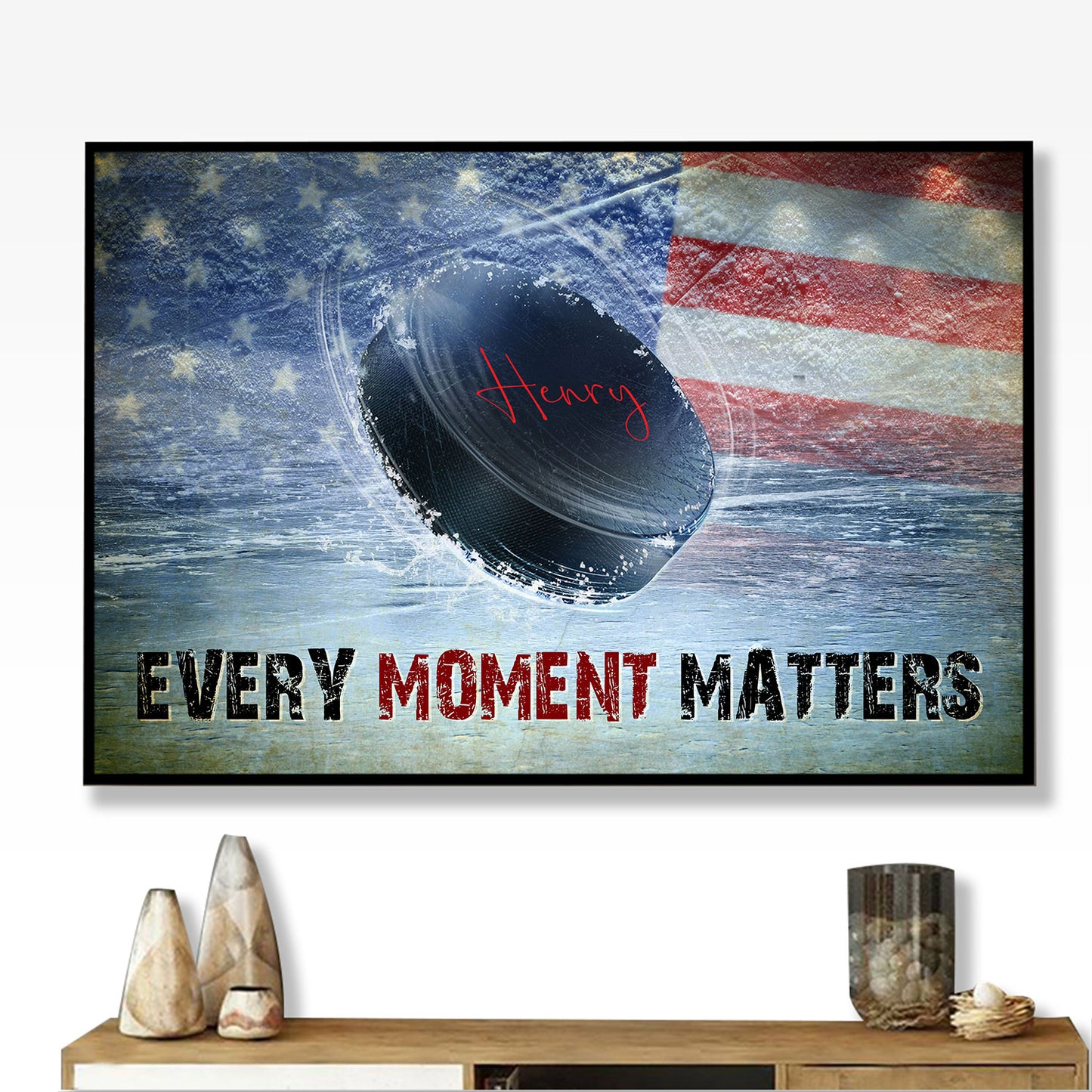 Hockey Vintage American Flag Hockey Poster