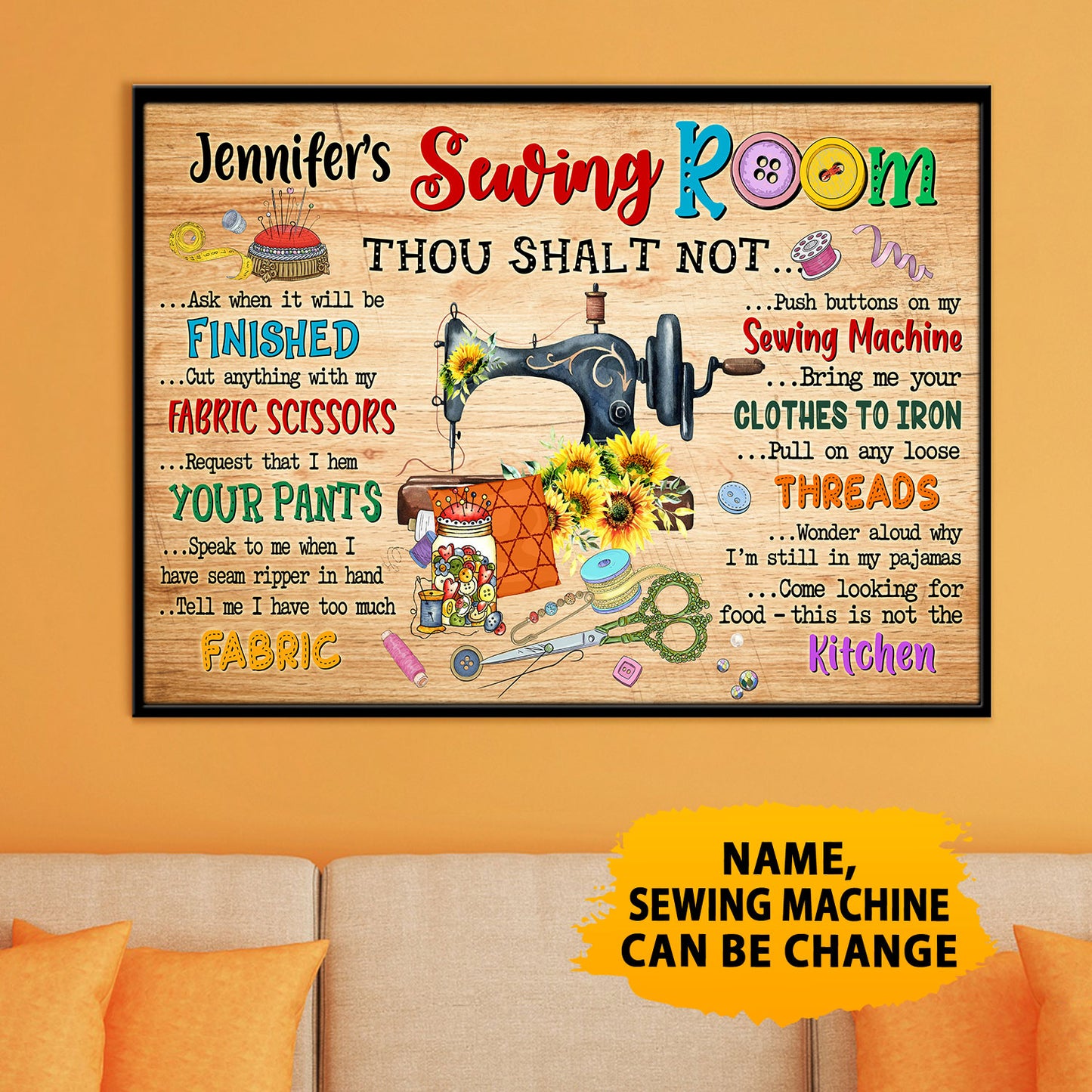 Sewing Room Rules Personalized Horizontal Poster 2