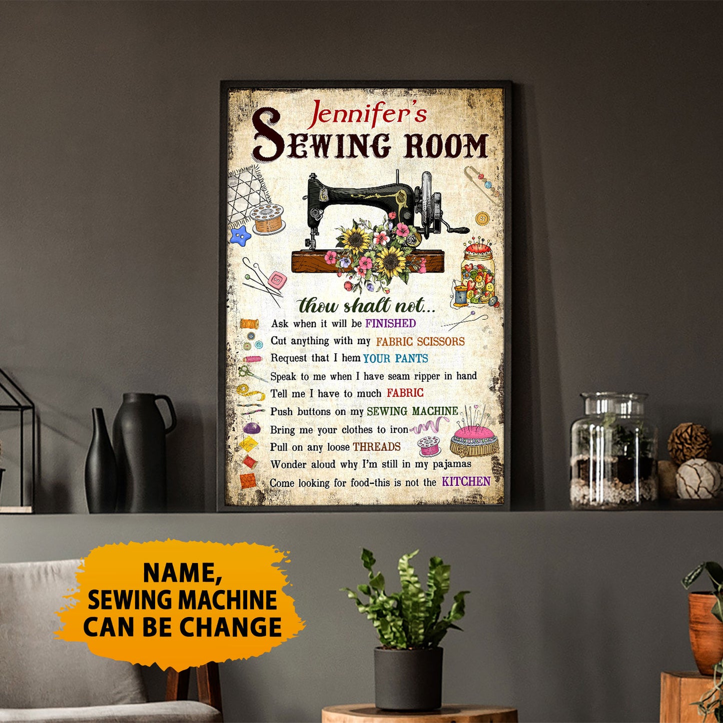 Sewing Room Rules Vintage Personalized Vertical Poster 3