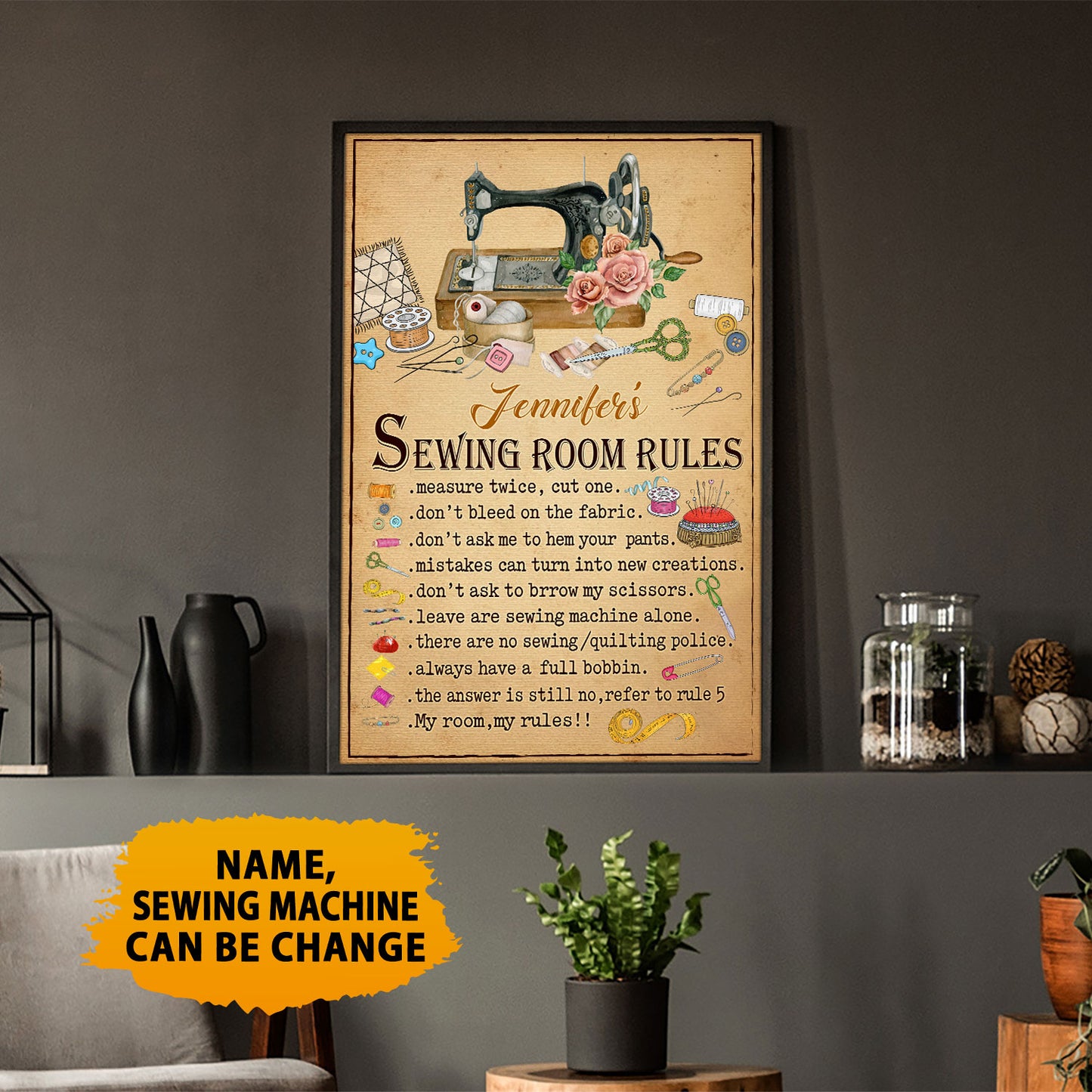 Sewing Room Rules Vintage Personalized Vertical Poster 5