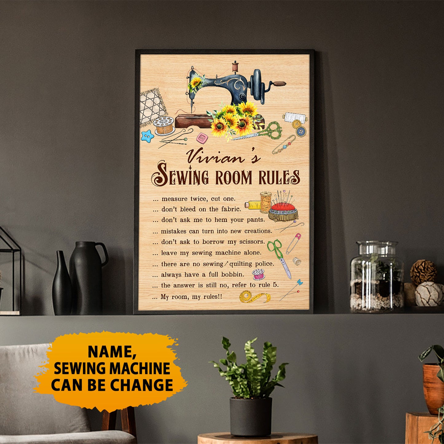 Sewing Rules Vintage Personalized Vertical Poster 6