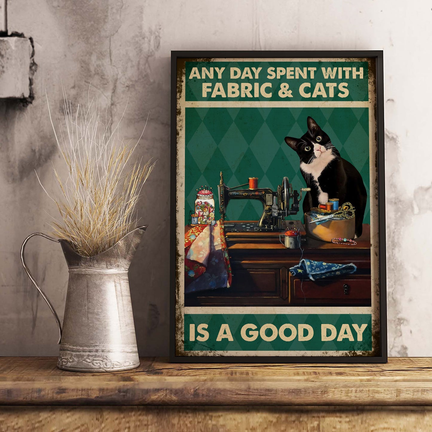 Any Day Spent With Fabric & Cats Is A Good Day Vertical Poster