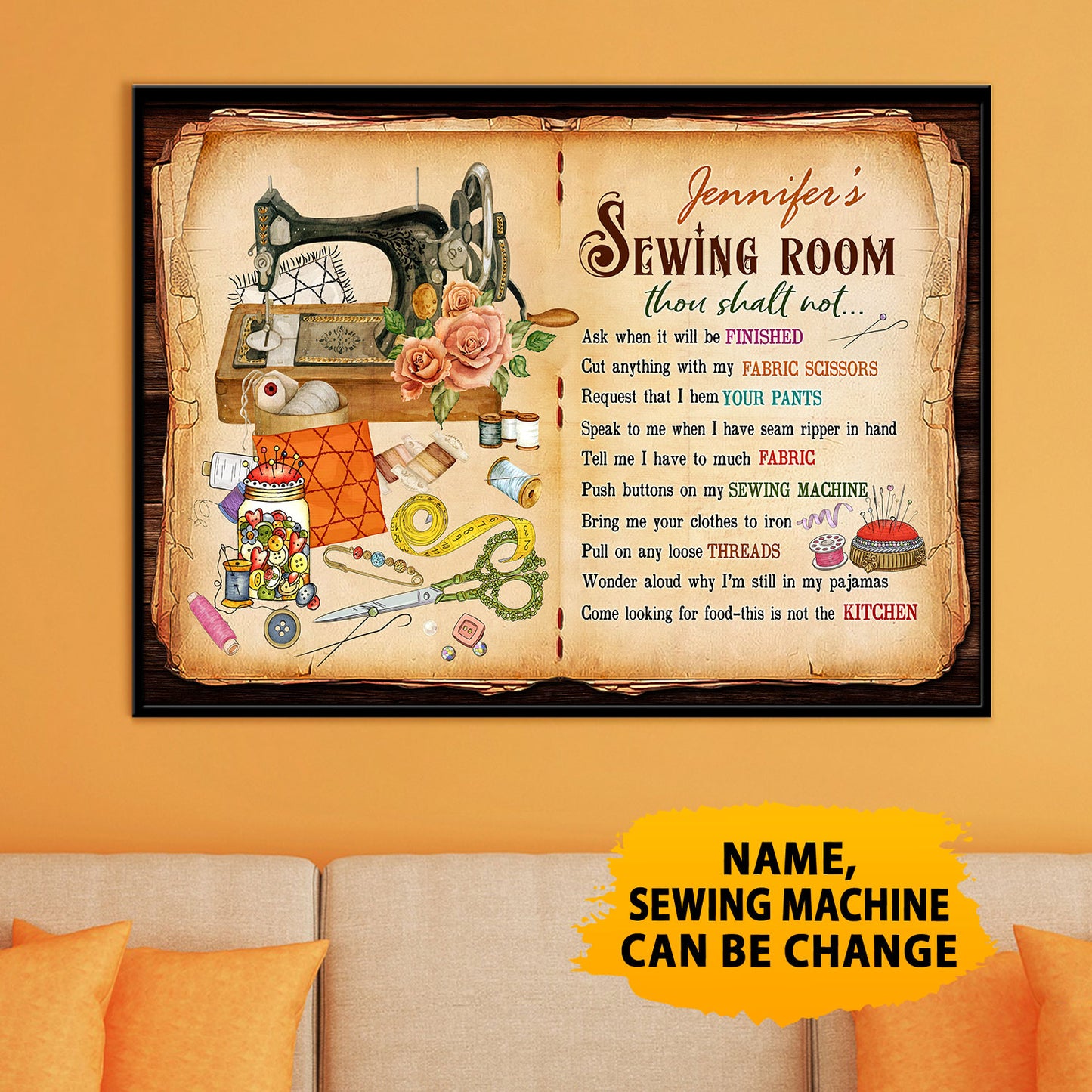 Sewing Room Rules Vintage Book Personalized Horizontal Poster 7