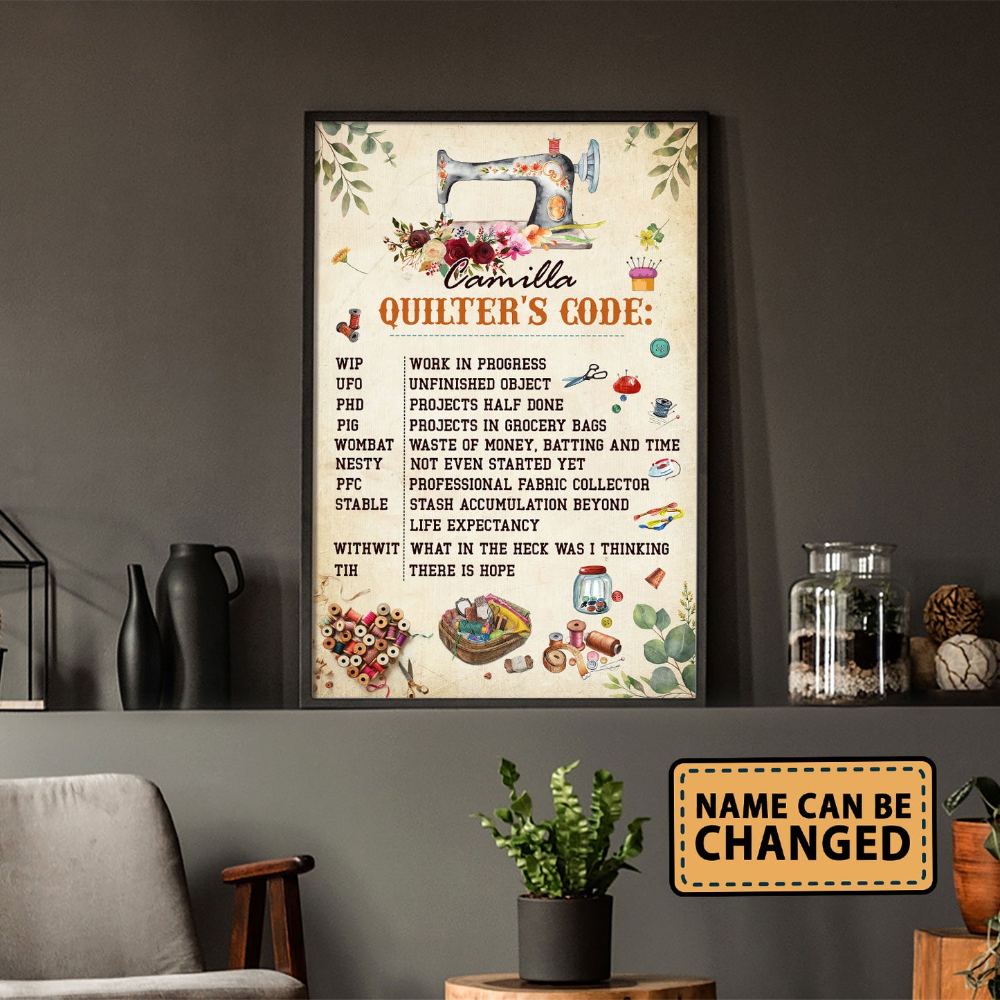 Quilter's Code Personalizedwitch Vertical Poster For Sewing Lover