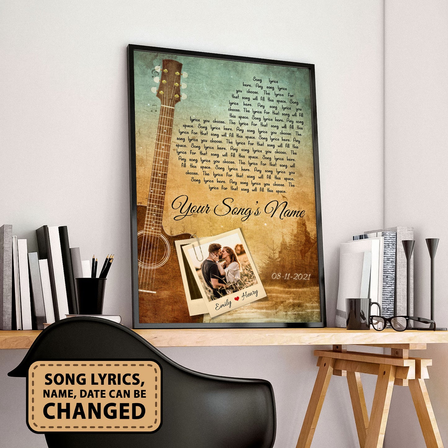 Song Lyrics Heart Custom Vertical Poster With Your Photo, Name & Date