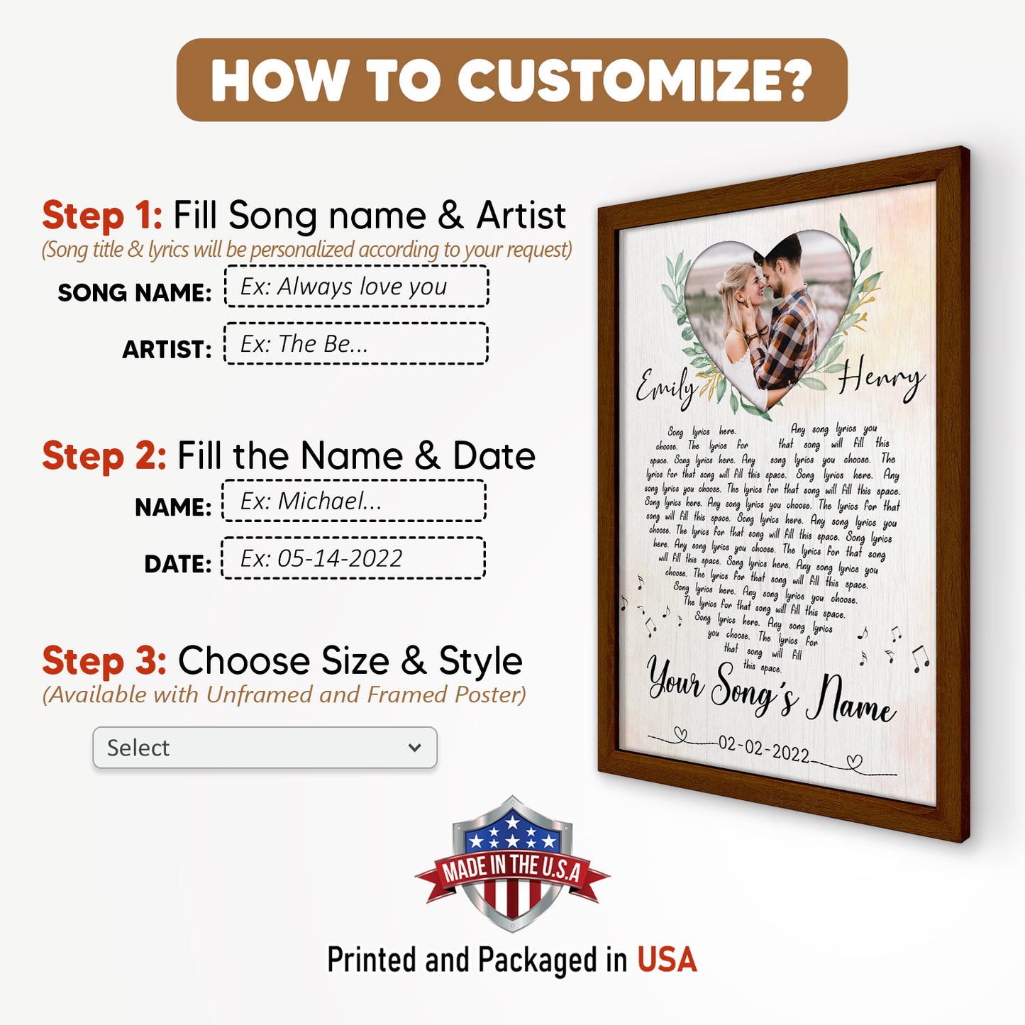 Song Lyrics Heart Custom Vertical Poster With Your Image, Name & Date